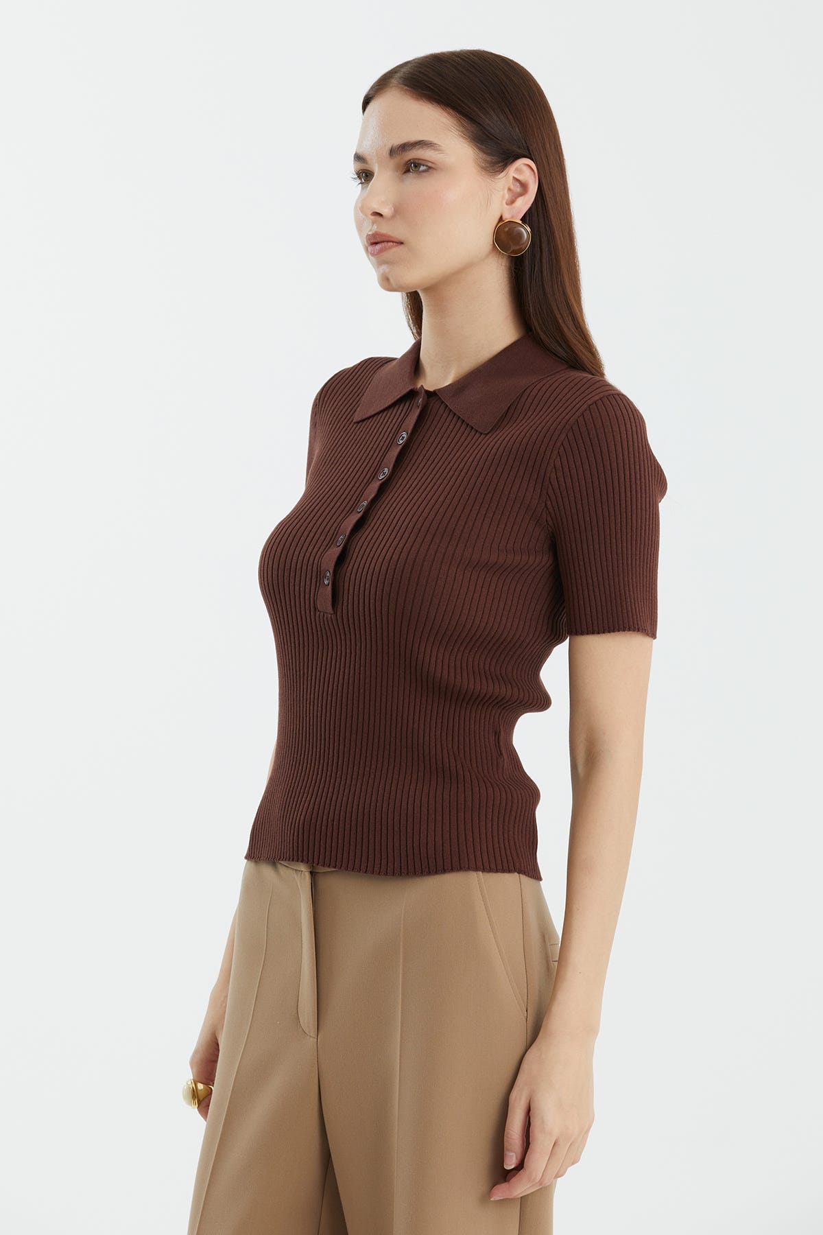 İpek Karışımlı Kahverengi Triko