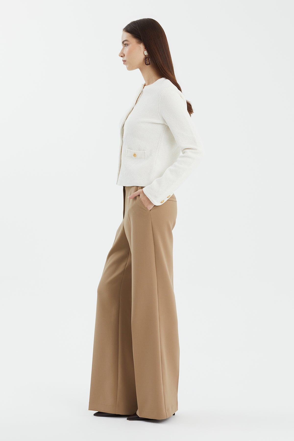 Bisiklet Yaka Düğmeli Beyaz Triko