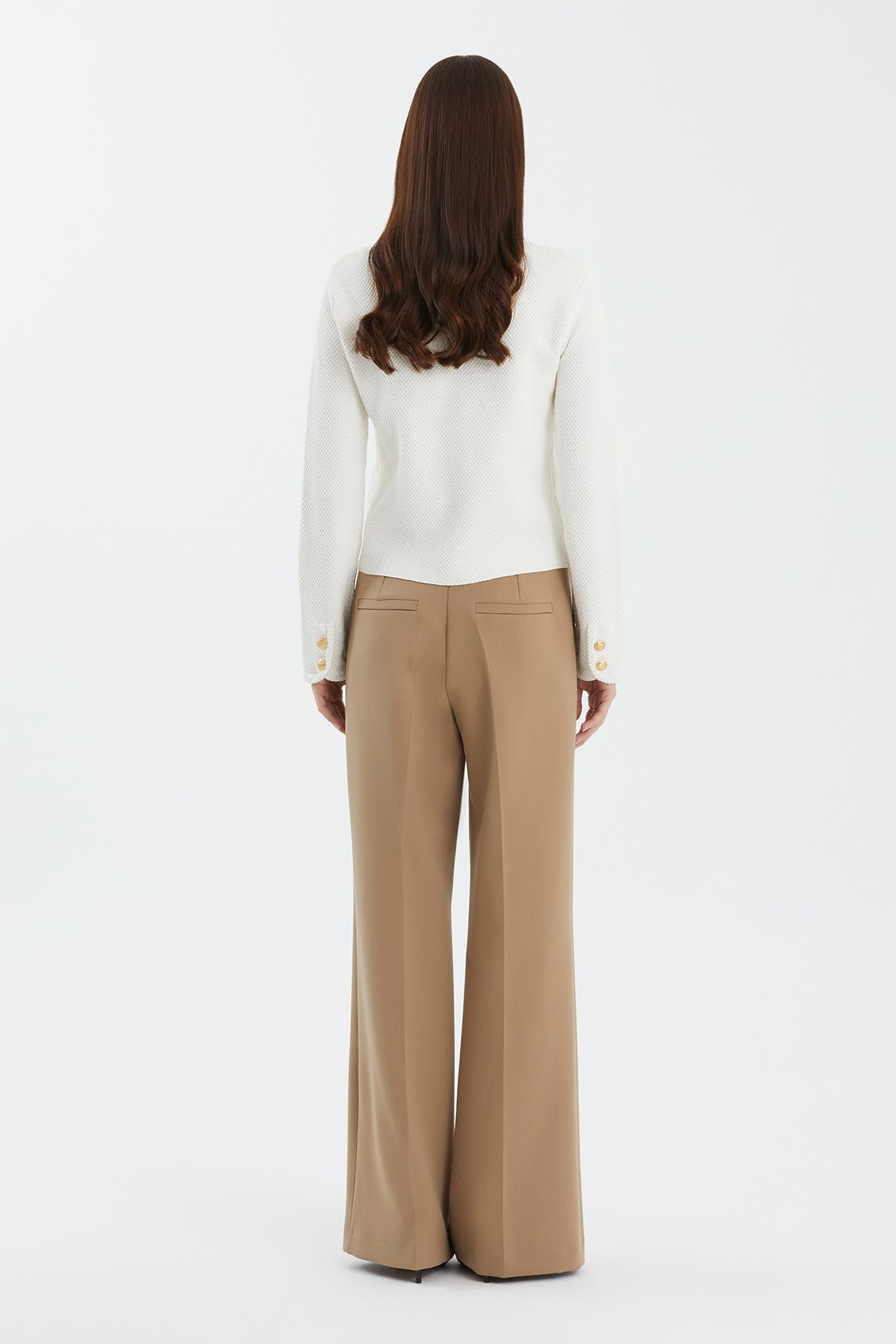 Bisiklet Yaka Düğmeli Beyaz Triko