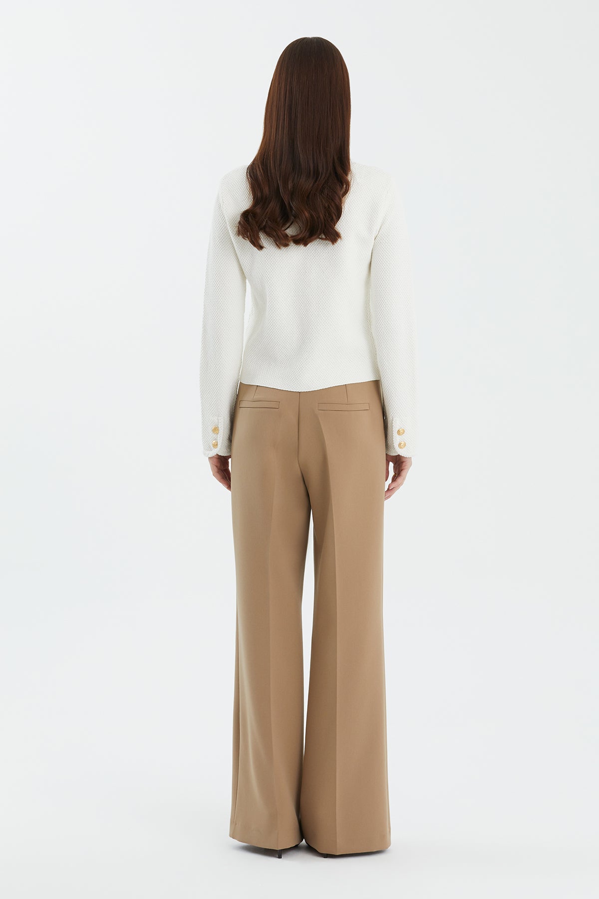 Bisiklet Yaka Düğmeli Beyaz Triko