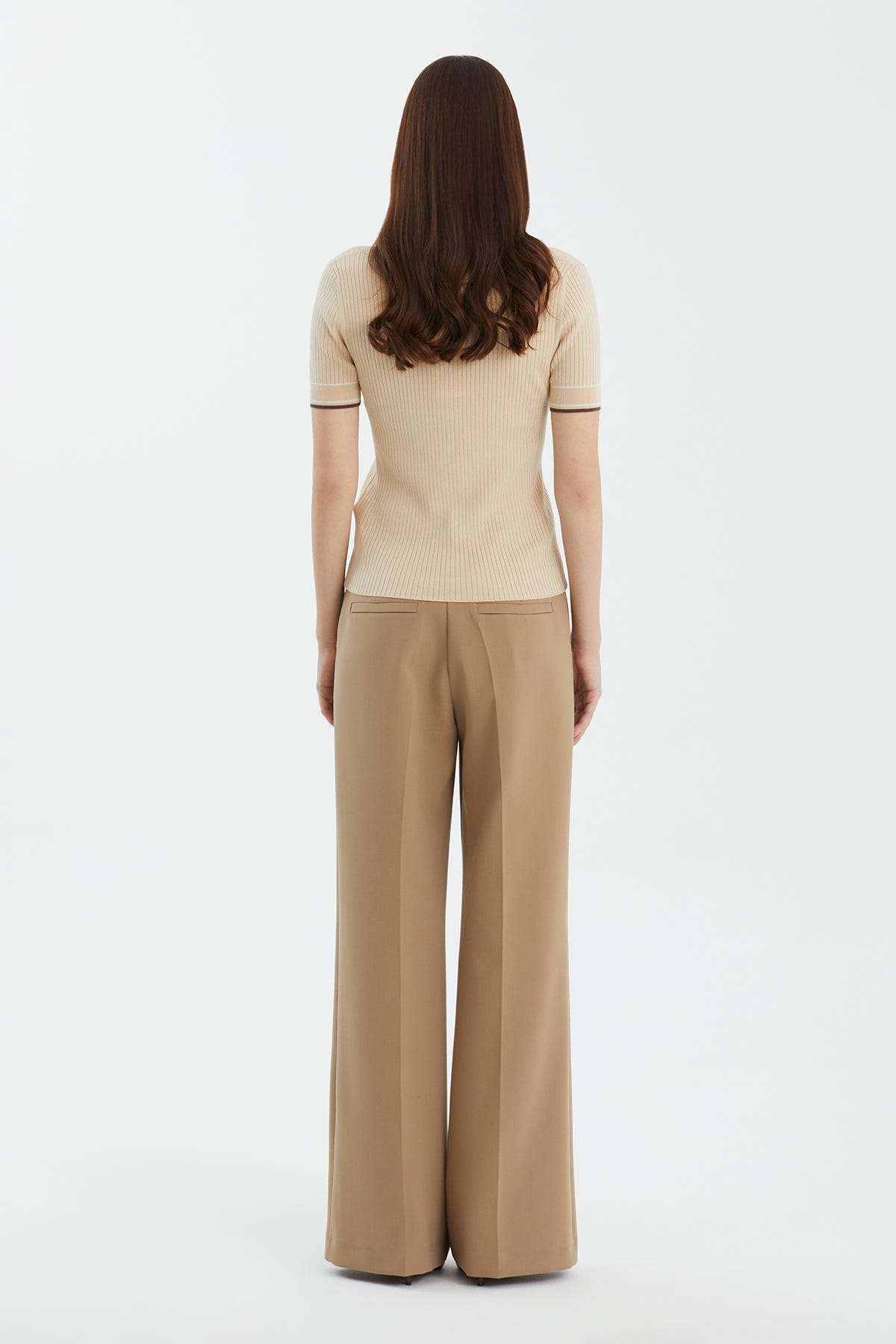 Gömlek Yaka Kısa Kollu Bej Triko