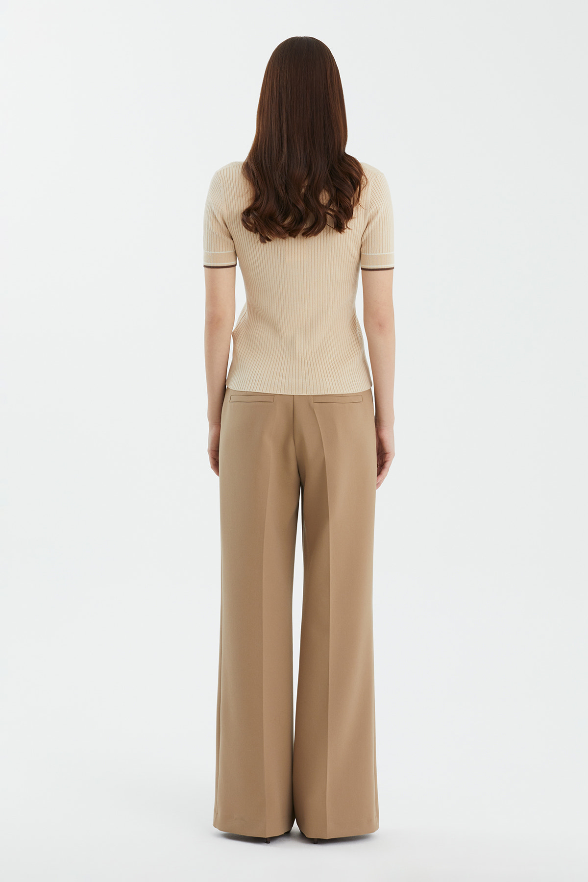 Gömlek Yaka Kısa Kollu Bej Triko