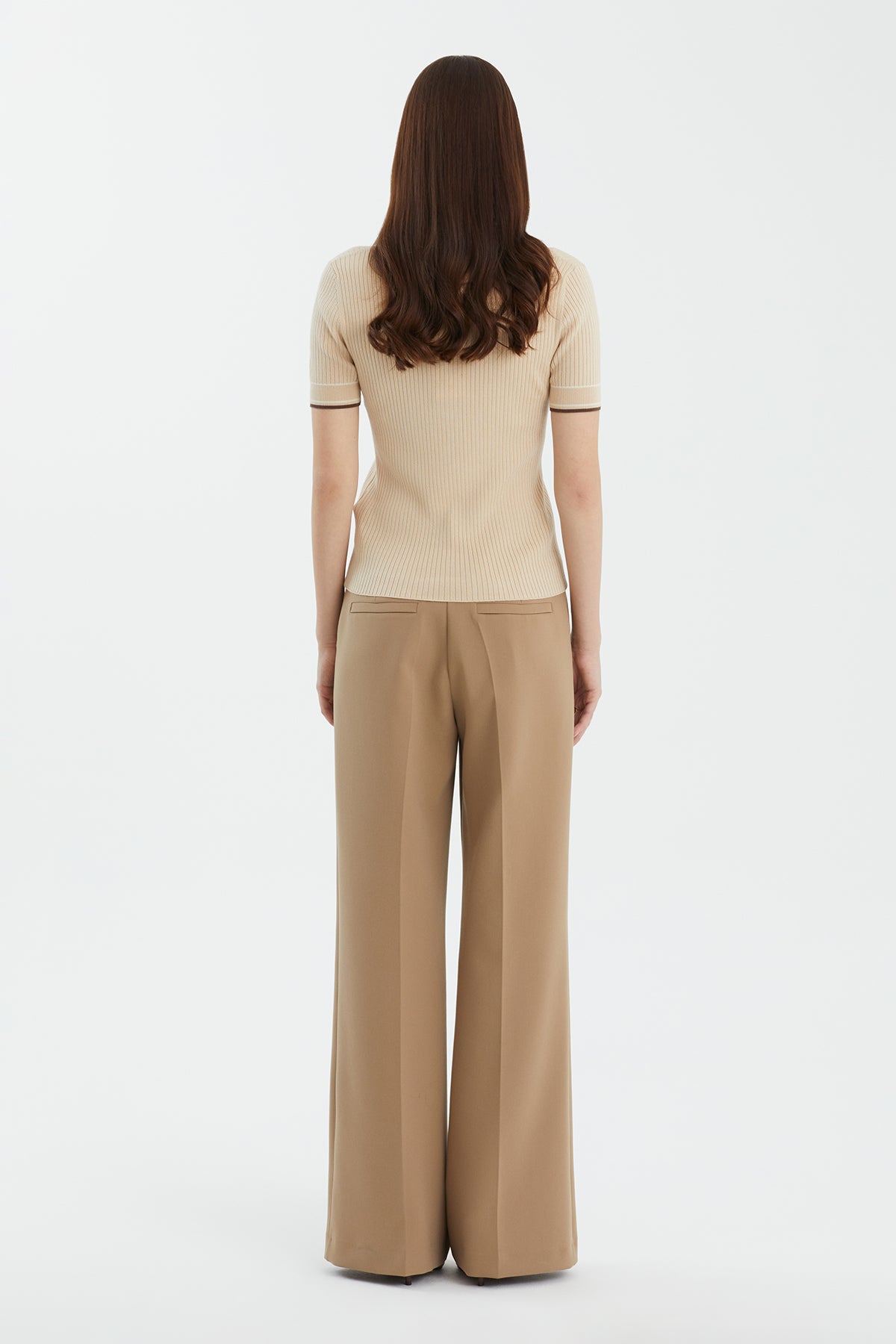 Gömlek Yaka Kısa Kollu Bej Triko