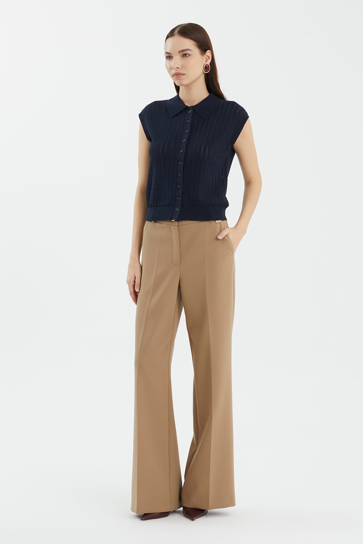 İpek Karışımlı Düşük Kol Mavi Triko