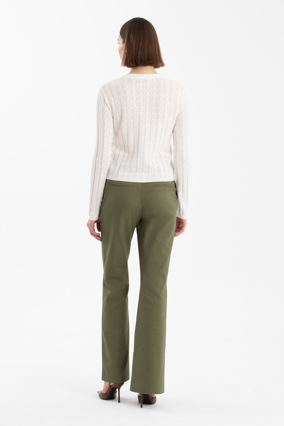 İpek Karışımlı Düğmeli Beyaz Triko