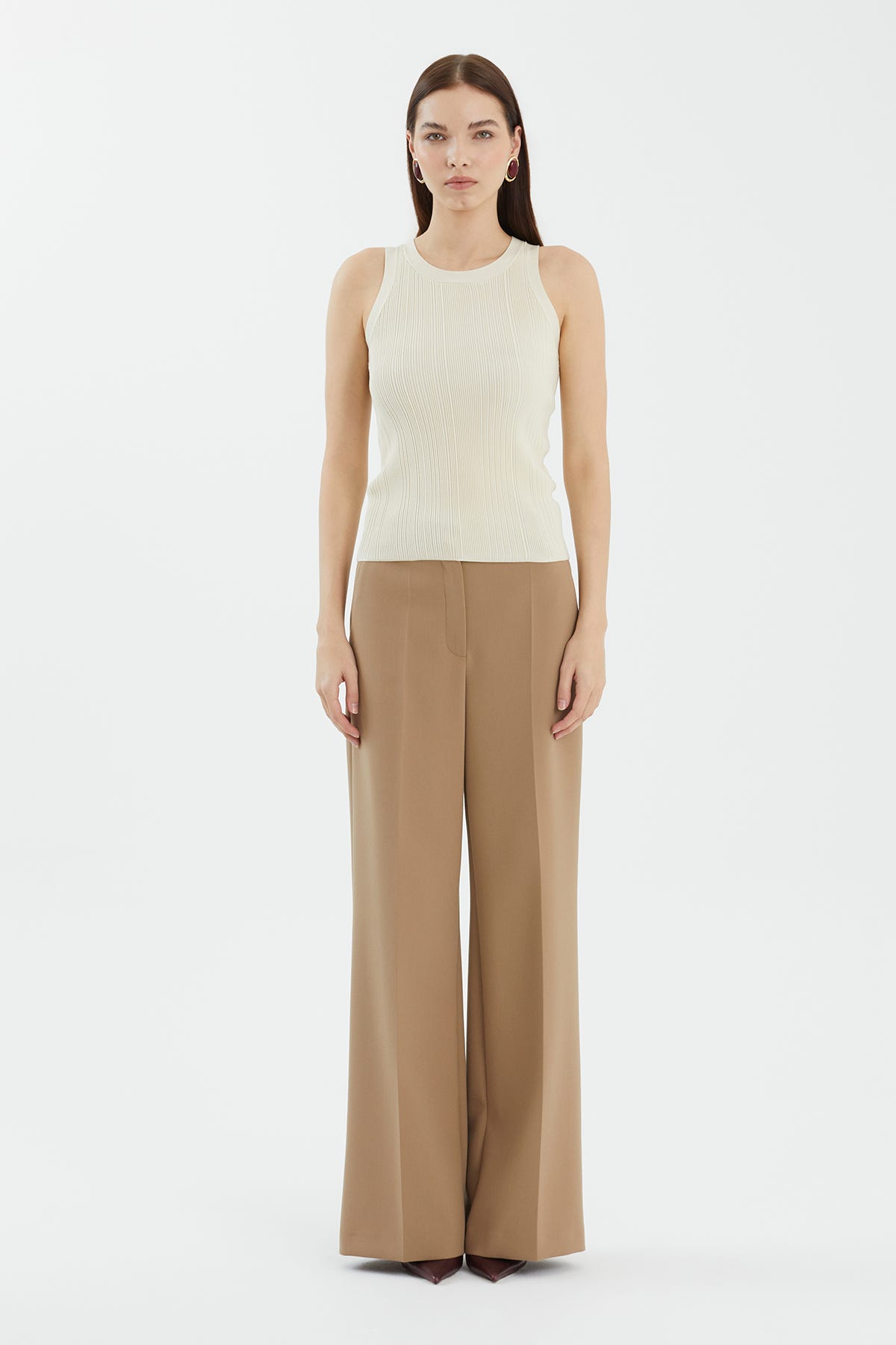 İpek Karışımlı Sıfır Kol Ekru Triko