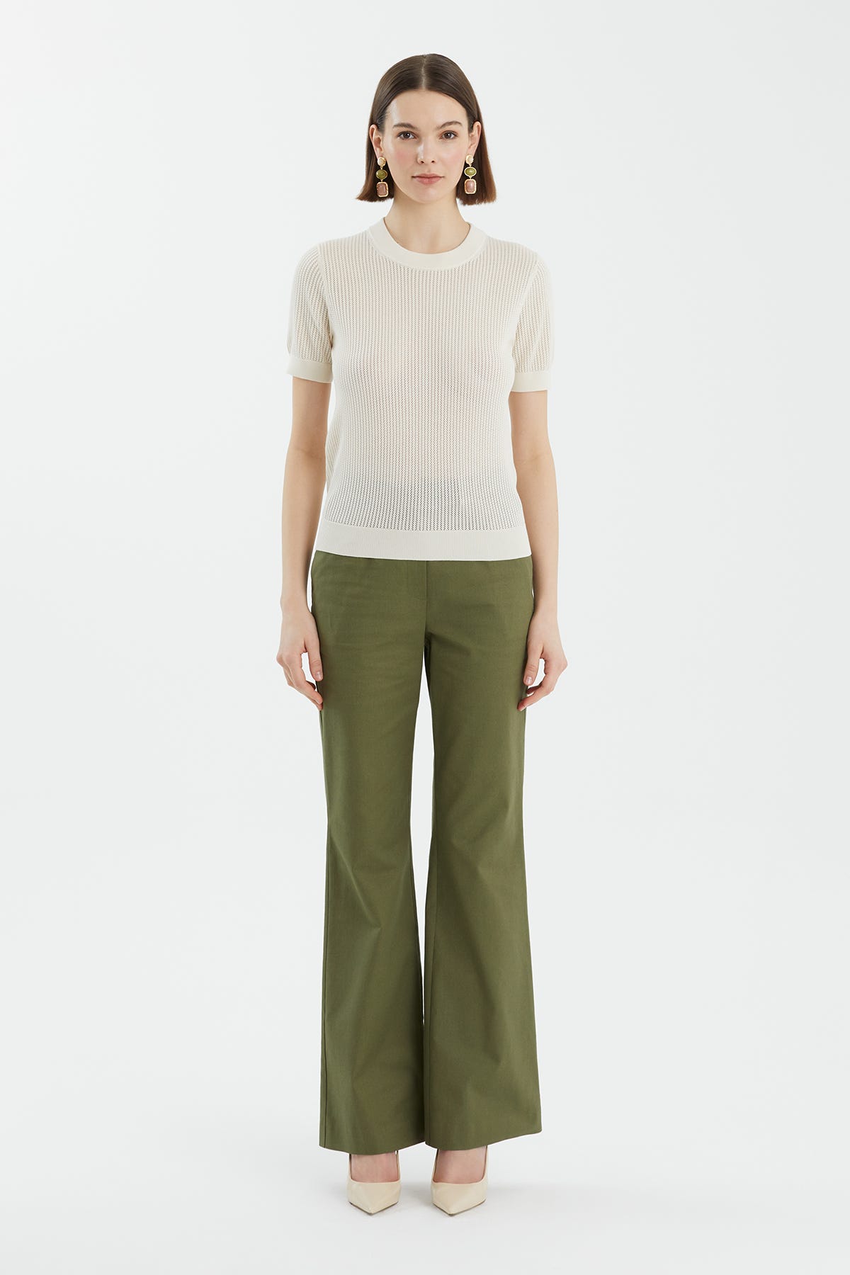 İpek Karışımlı Kısa Kollu Ekru Triko