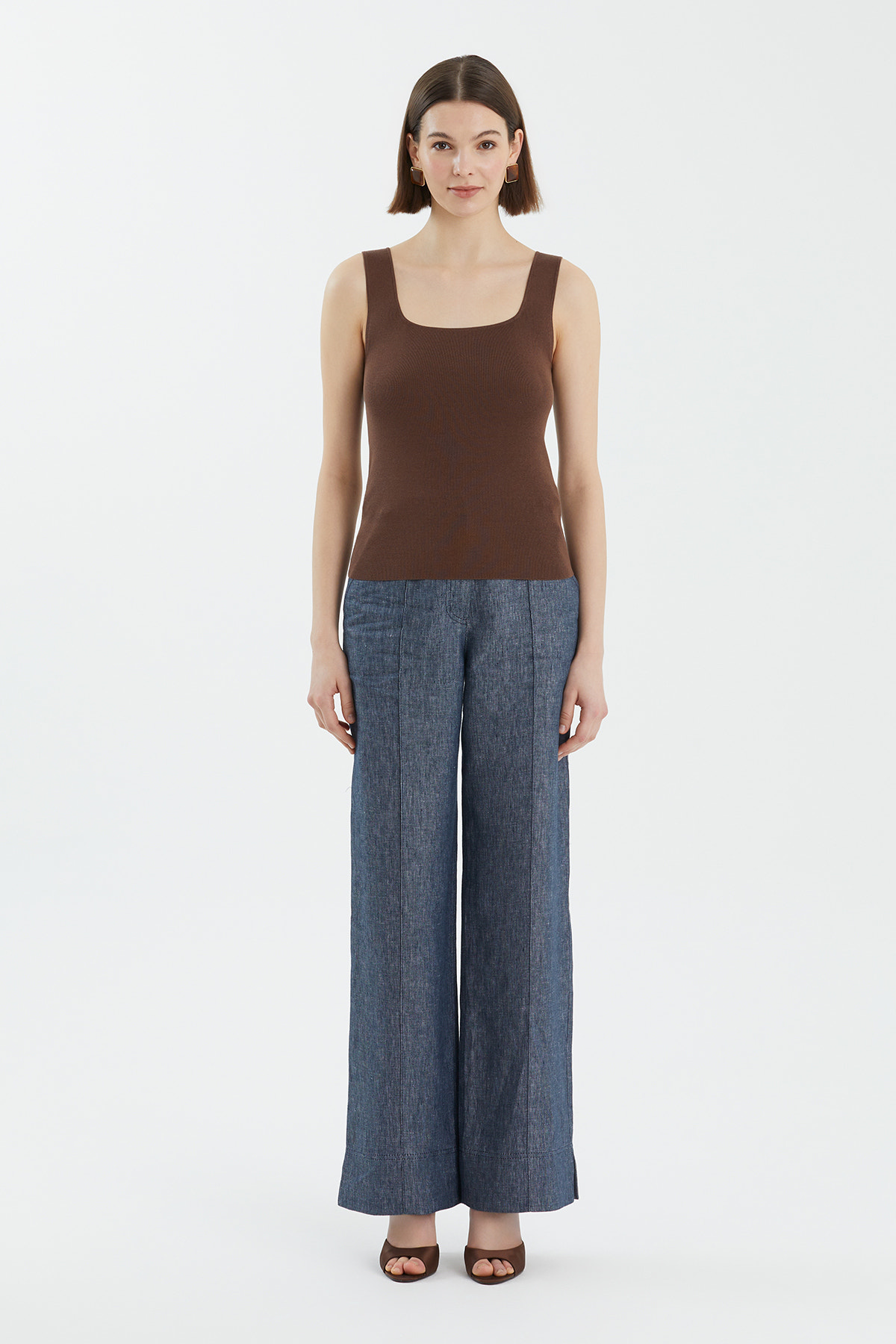 İpek Karışımlı Askılı Kahverengi Triko