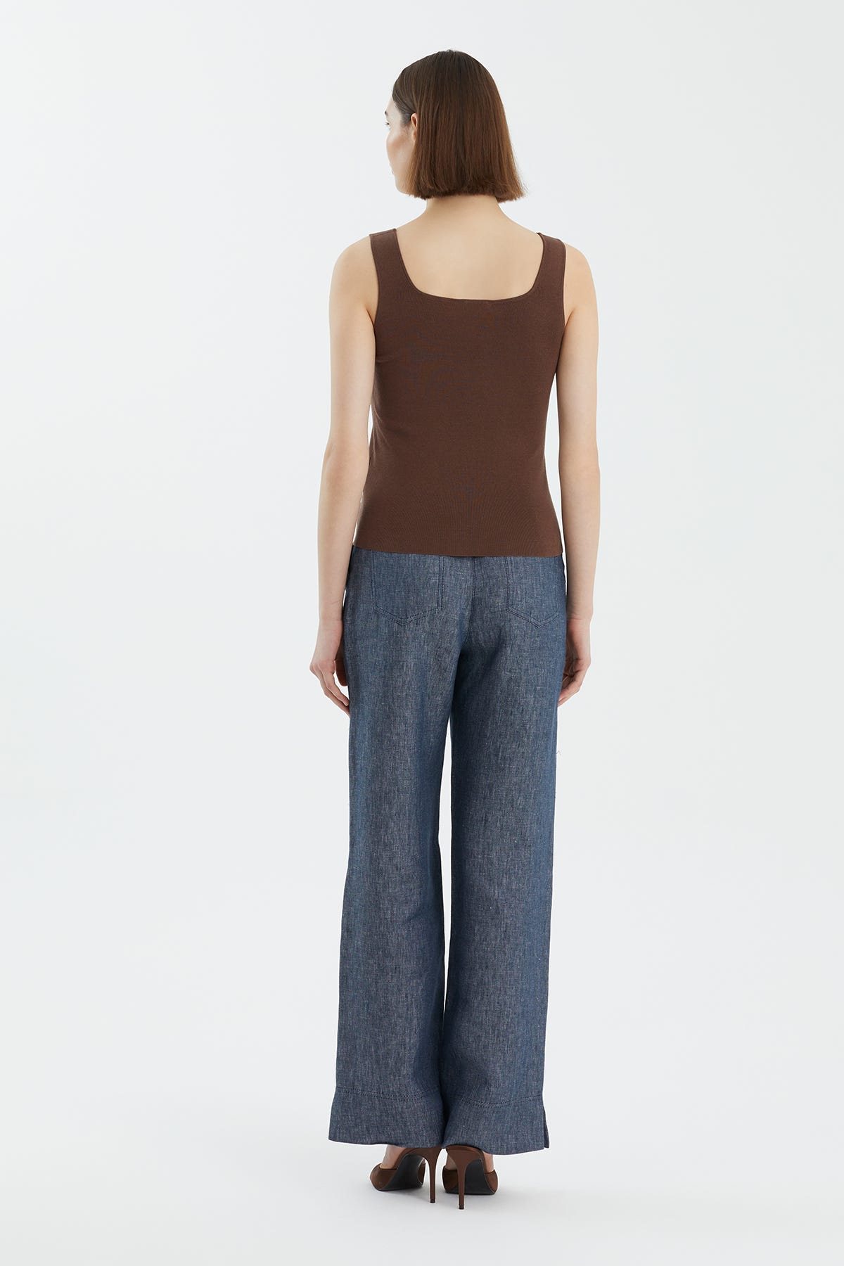 İpek Karışımlı Askılı Kahverengi Triko