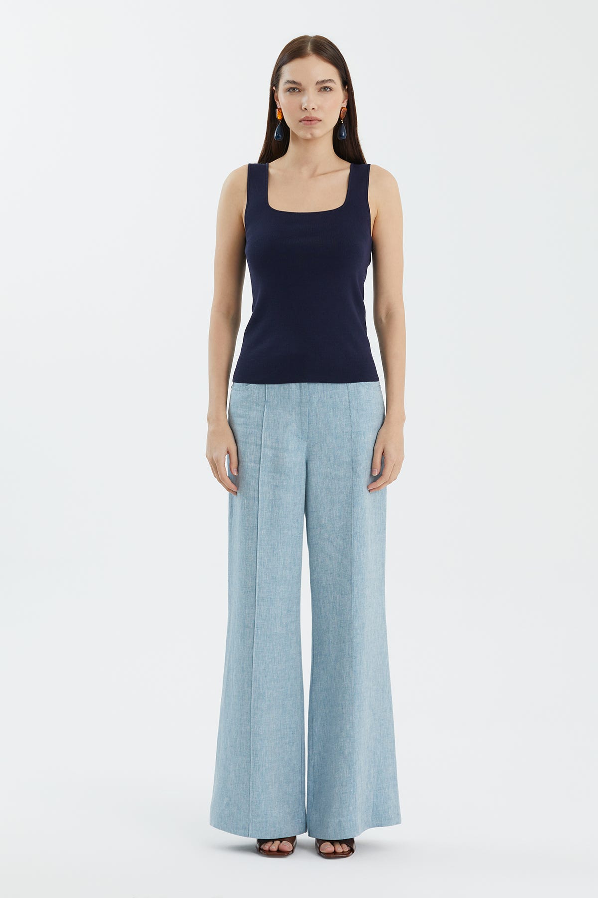 İpek Karışımlı Askılı Lacivert Triko