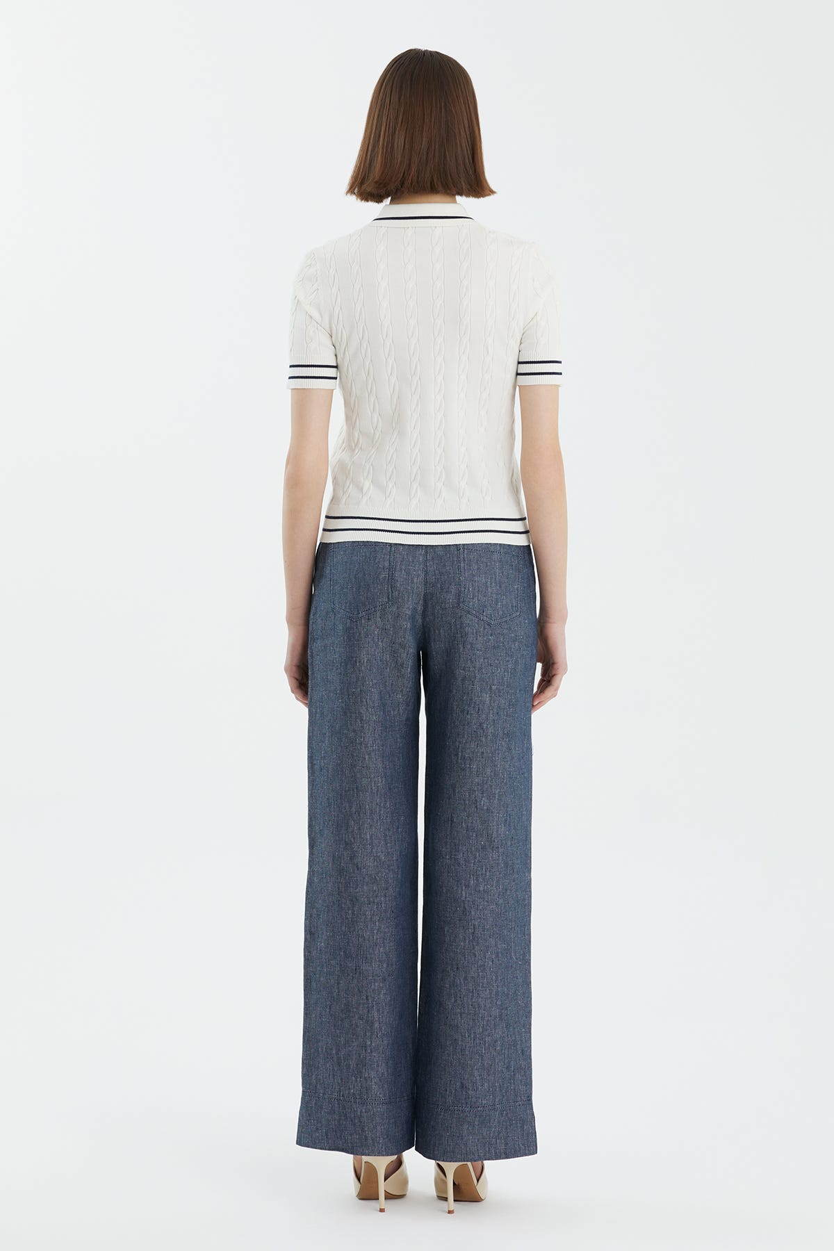 İpek Karışımlı Desenli Beyaz Triko