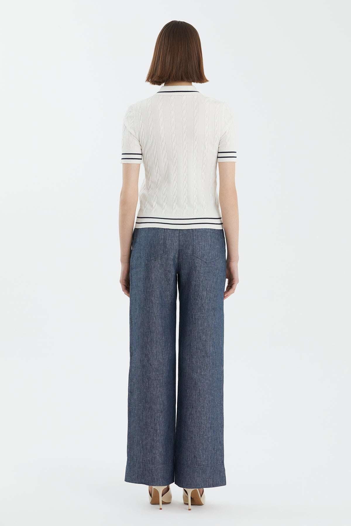 İpek Karışımlı Desenli Beyaz Triko