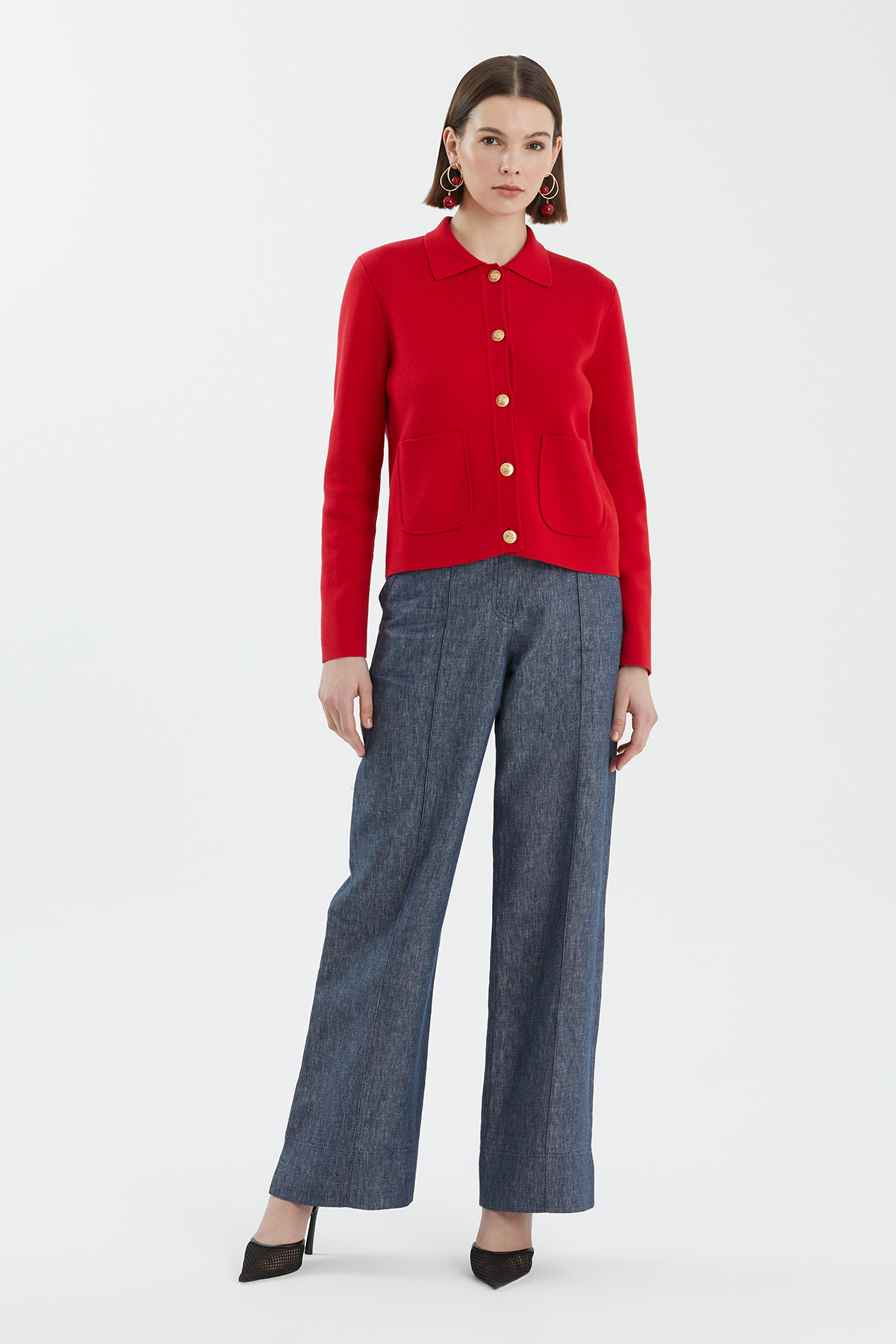 Düğmeli Polo Yaka Kırmızı Triko