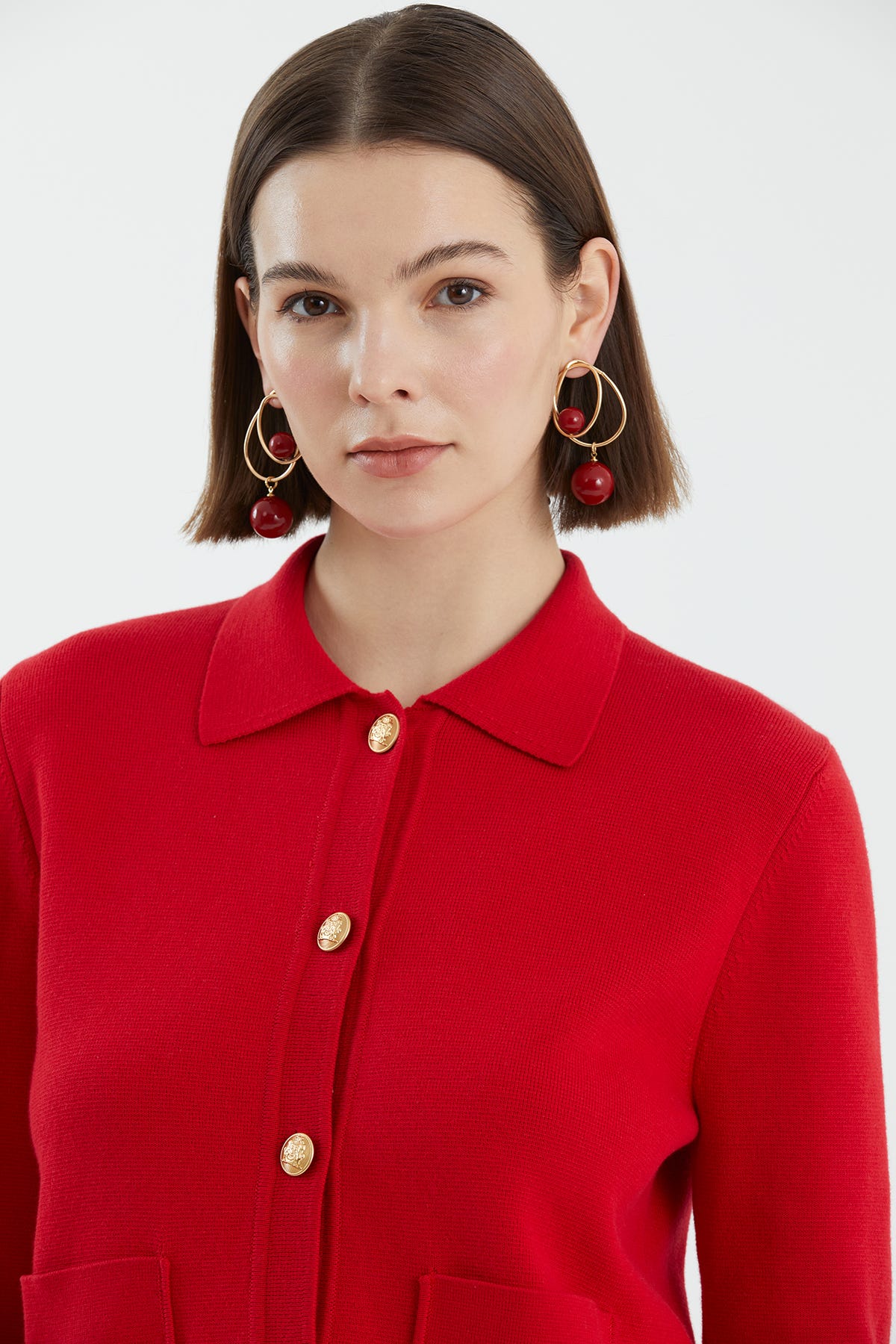 Düğmeli Polo Yaka Kırmızı Triko