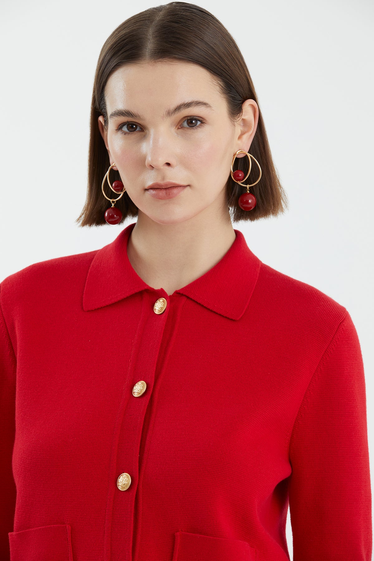Düğmeli Polo Yaka Kırmızı Triko