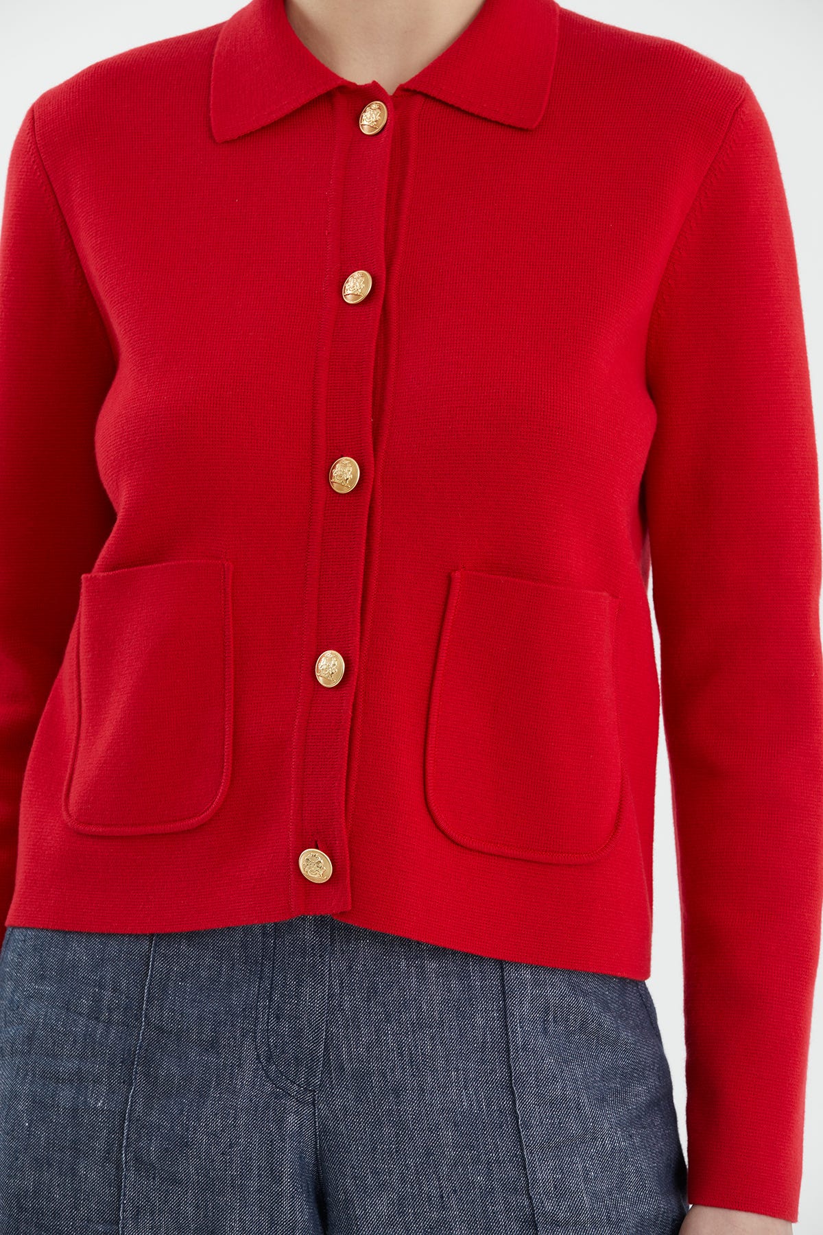 Düğmeli Polo Yaka Kırmızı Triko