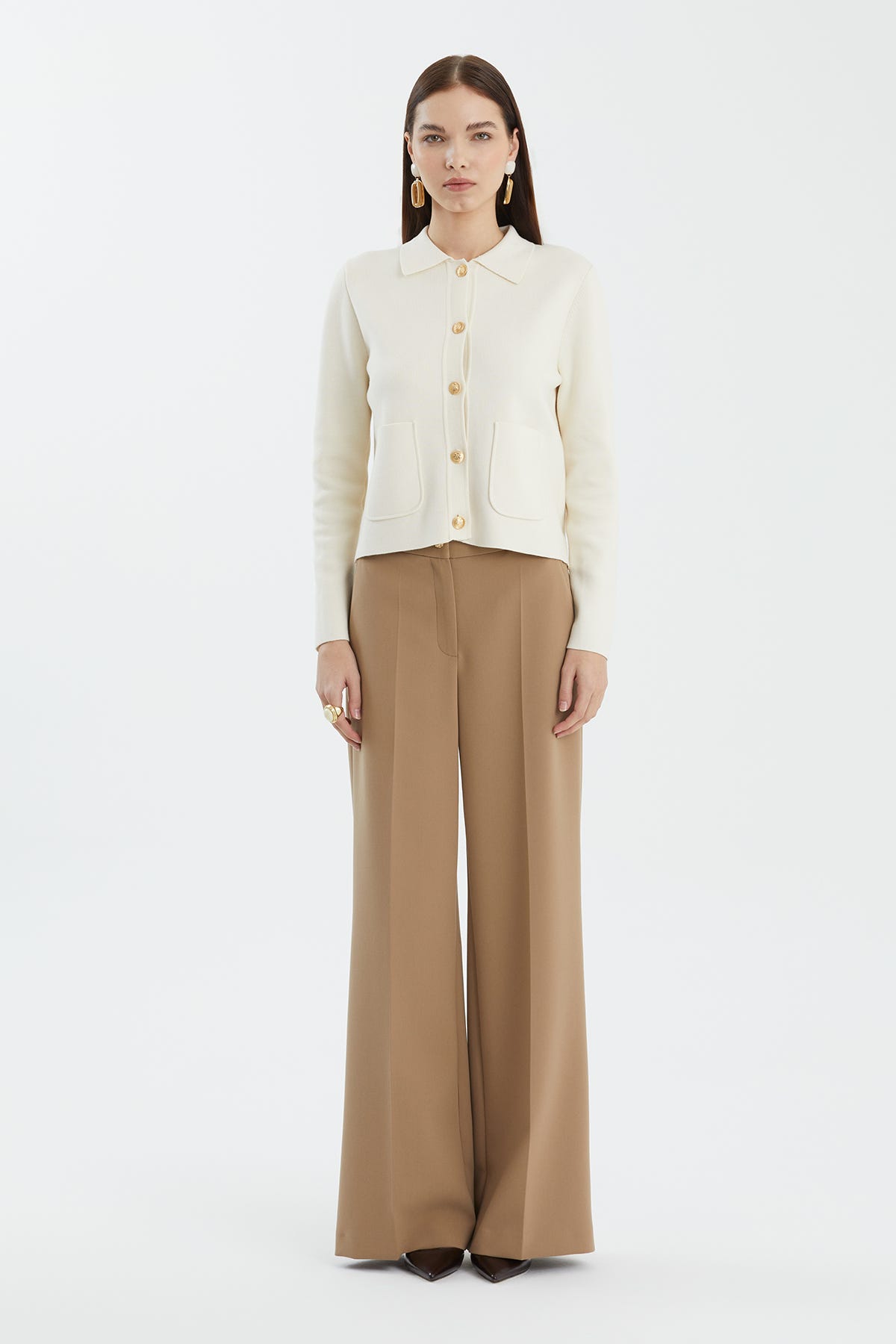 Düğmeli Polo Yaka Beyaz Triko