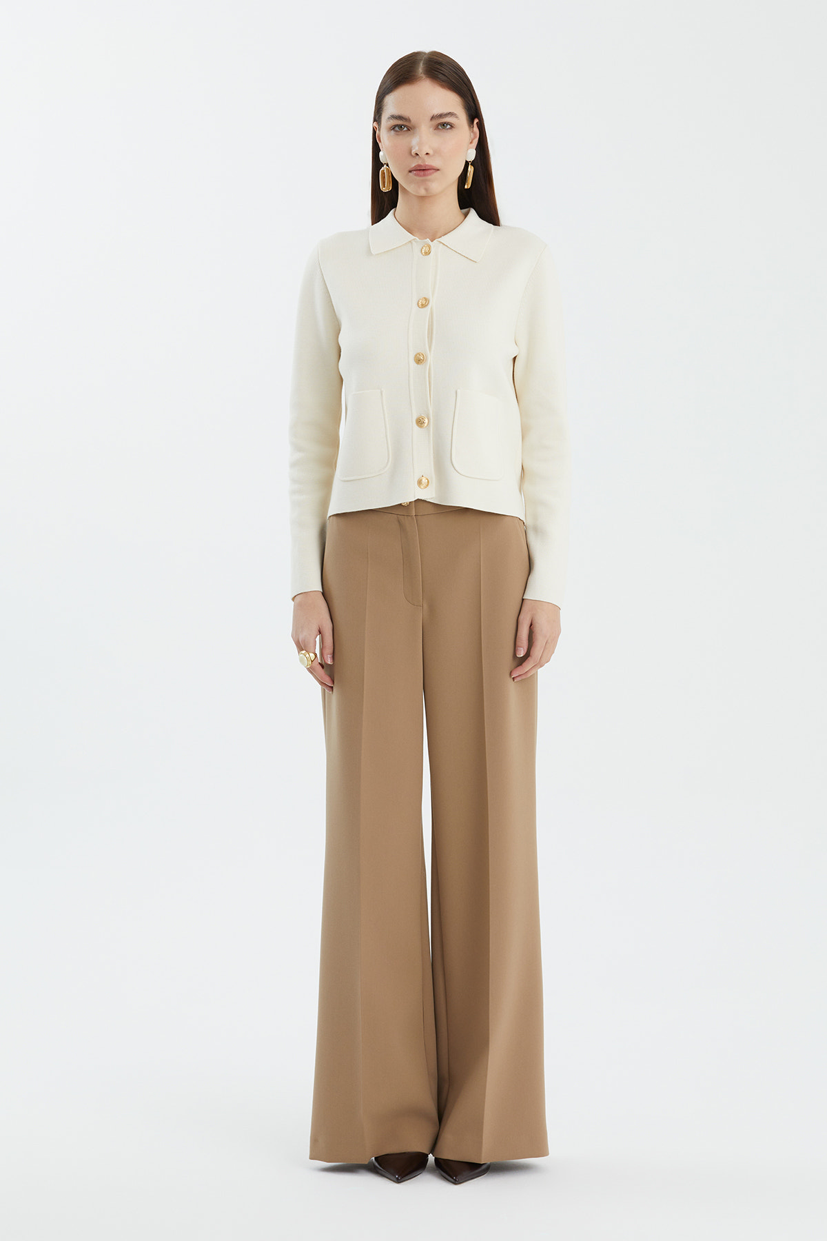 Düğmeli Polo Yaka Beyaz Triko