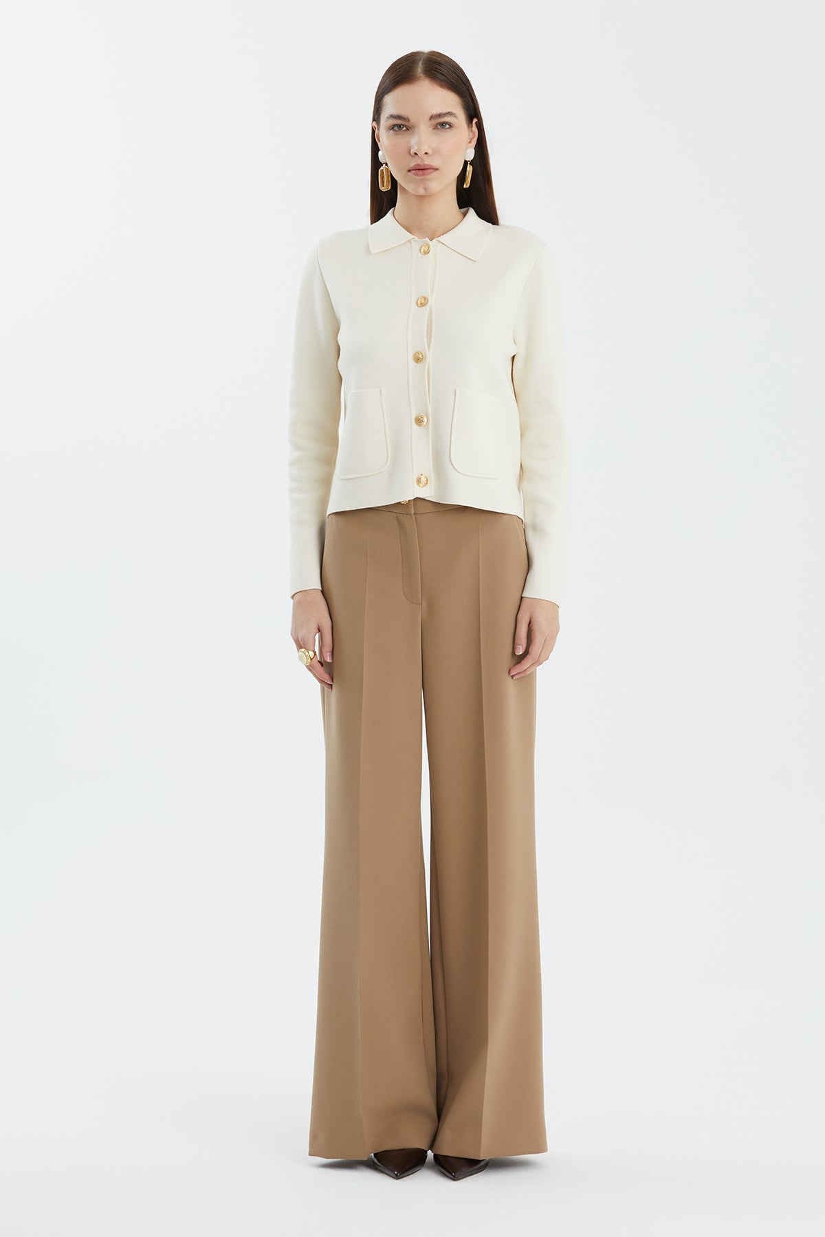 Düğmeli Polo Yaka Beyaz Triko