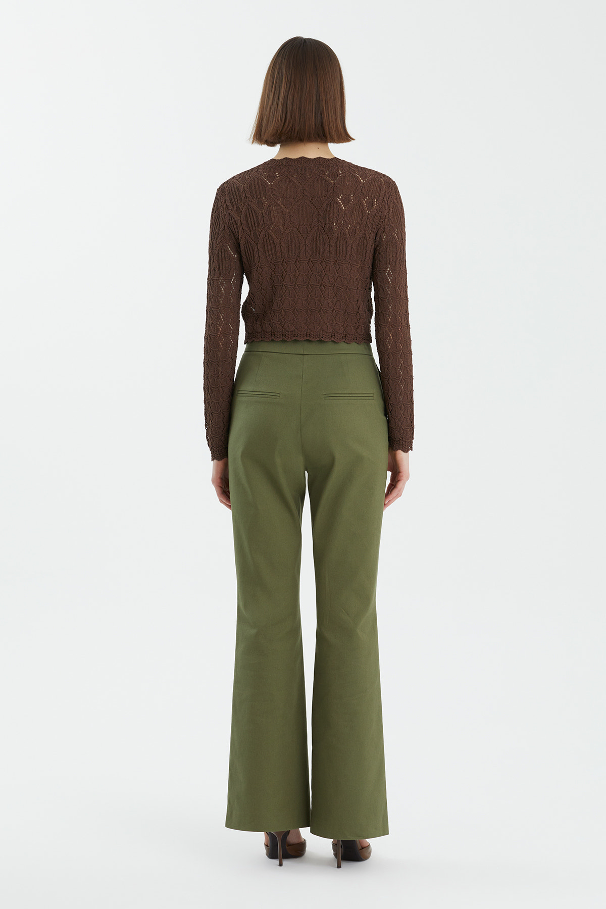 Desenli Düğmeli Kahverengi Triko