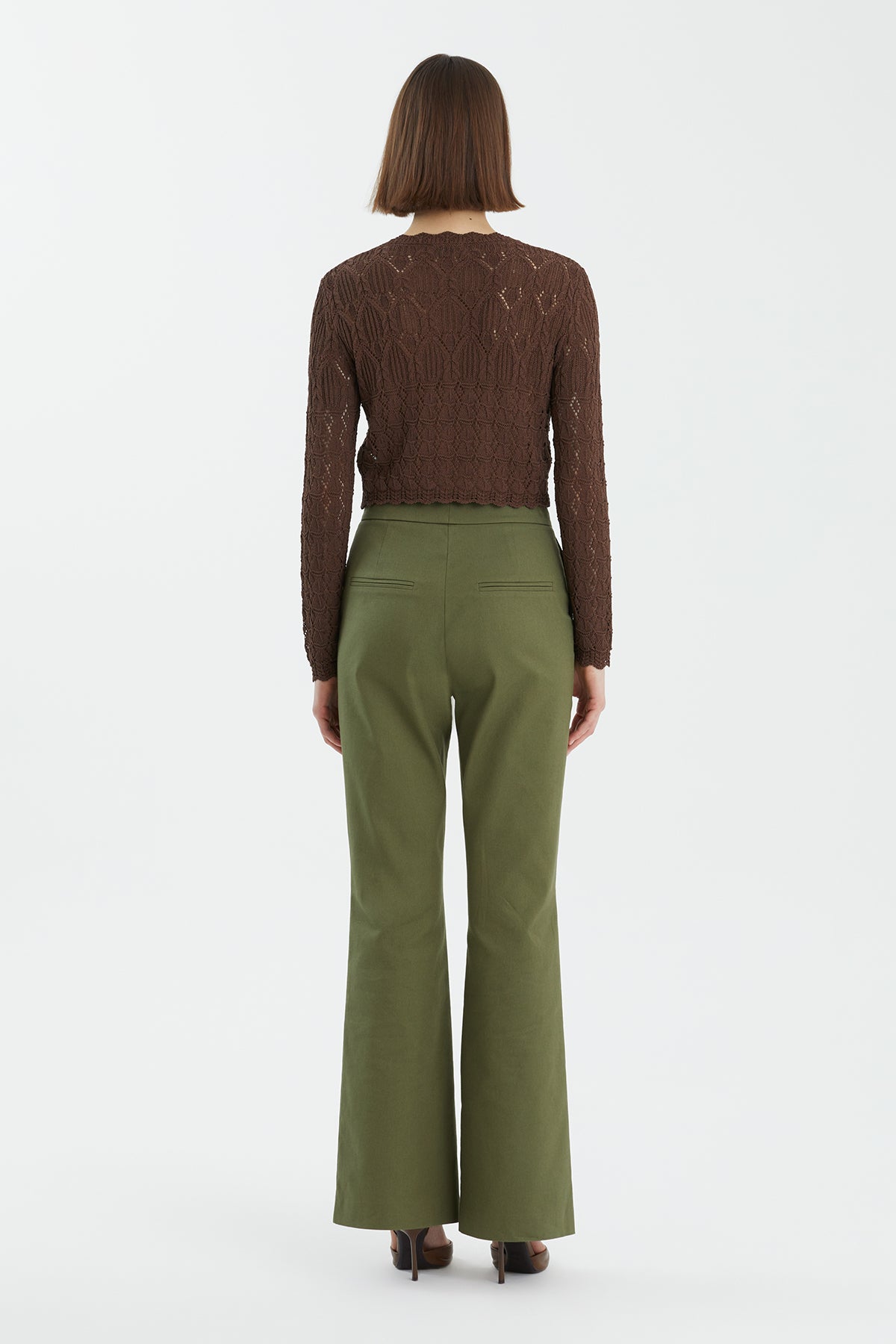 Desenli Düğmeli Kahverengi Triko