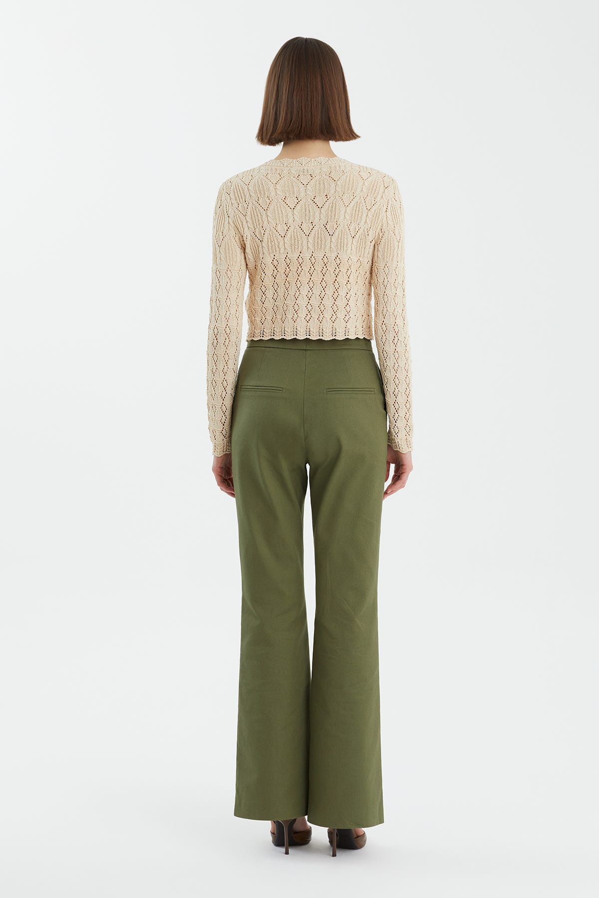 Desenli Düğmeli Bej Triko