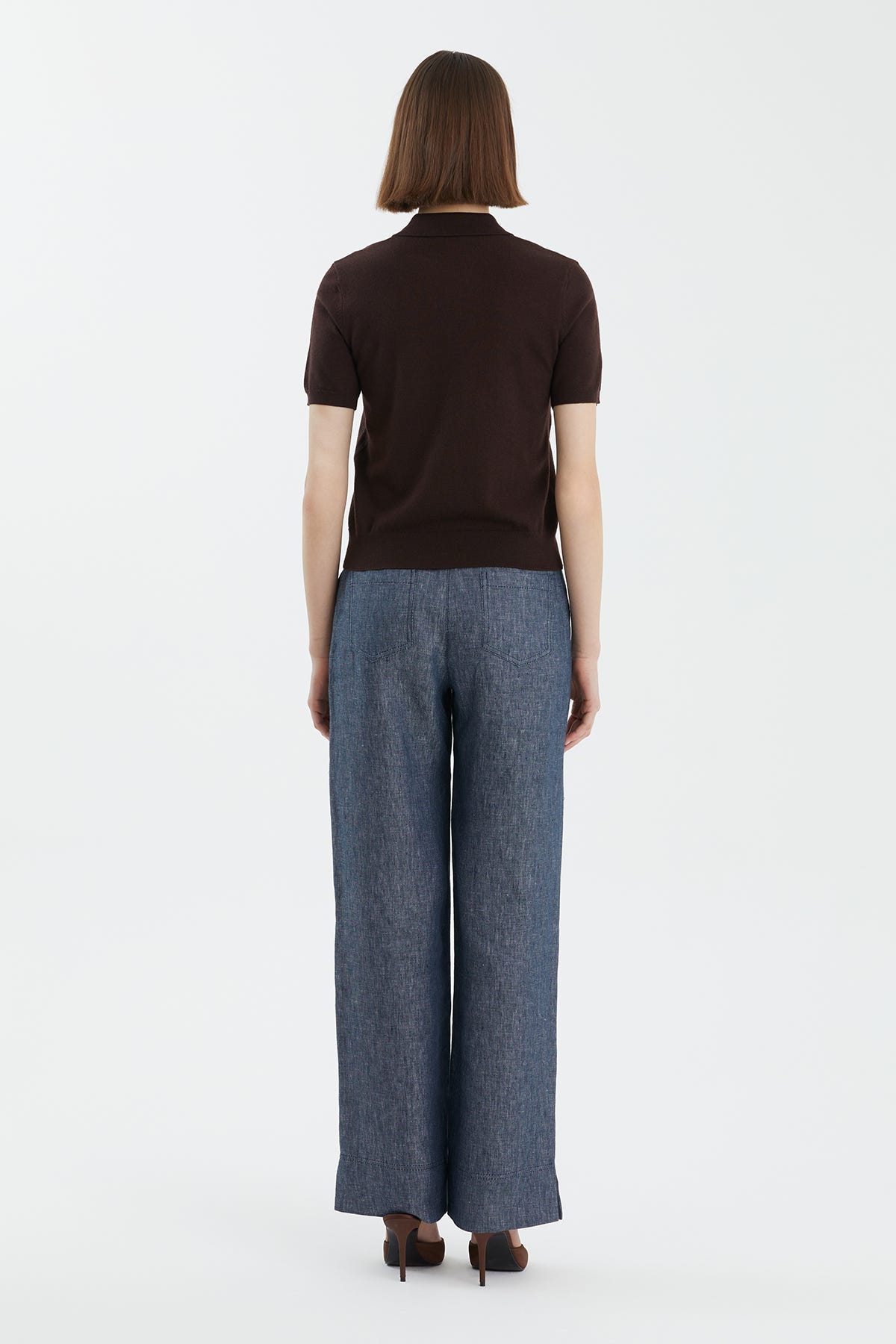 Polo Yaka %100 Yün Kahverengi Triko