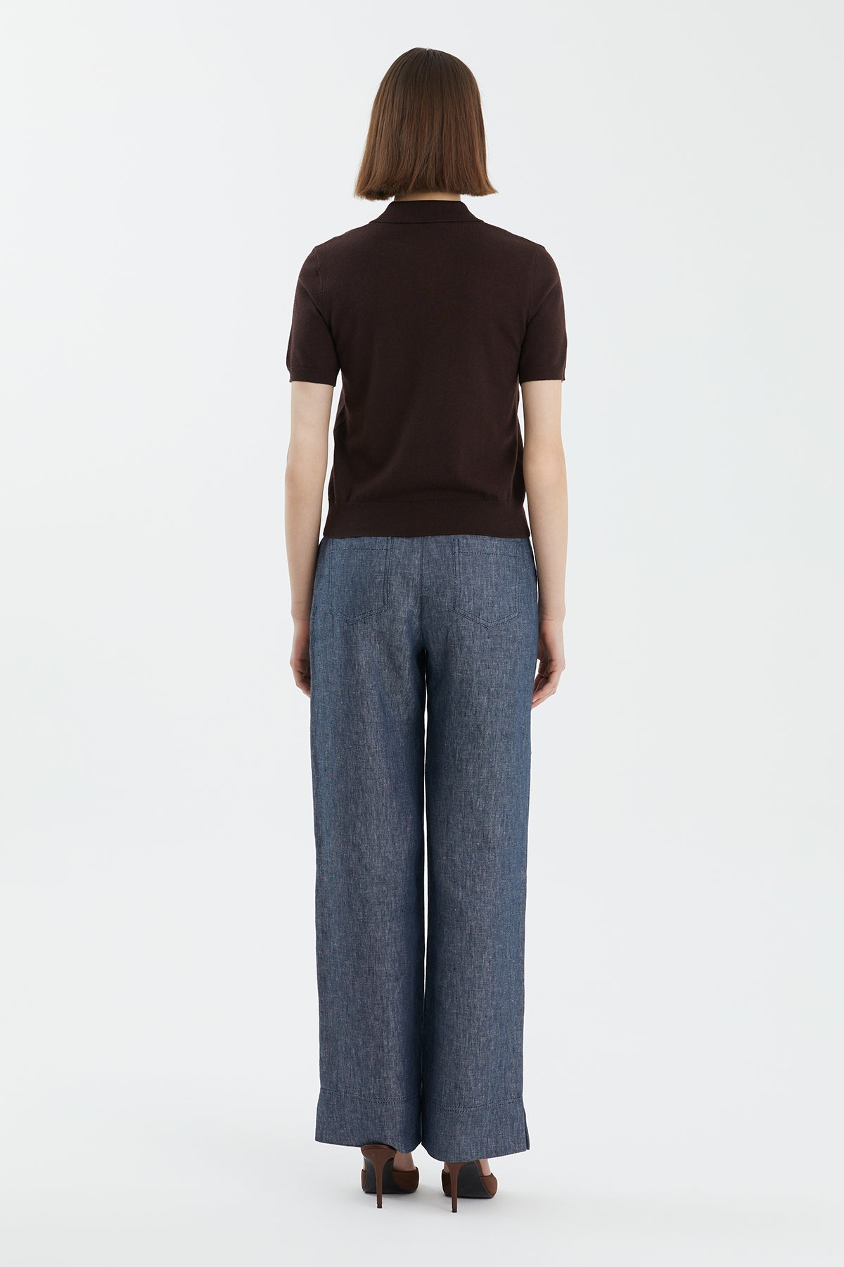 Polo Yaka %100 Yün Kahverengi Triko