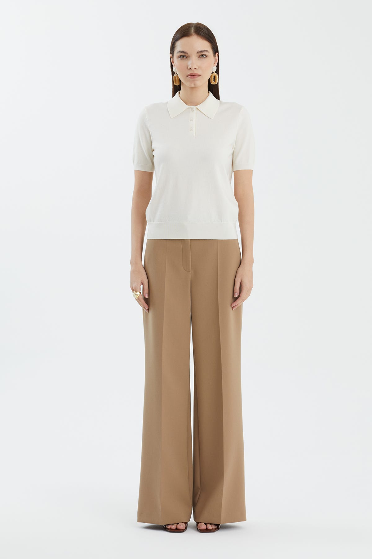 Polo Yaka %100 Yün Beyaz Triko