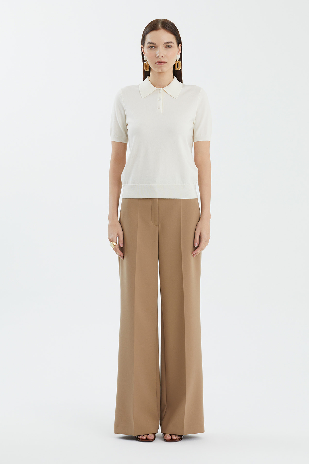 Polo Yaka %100 Yün Beyaz Triko