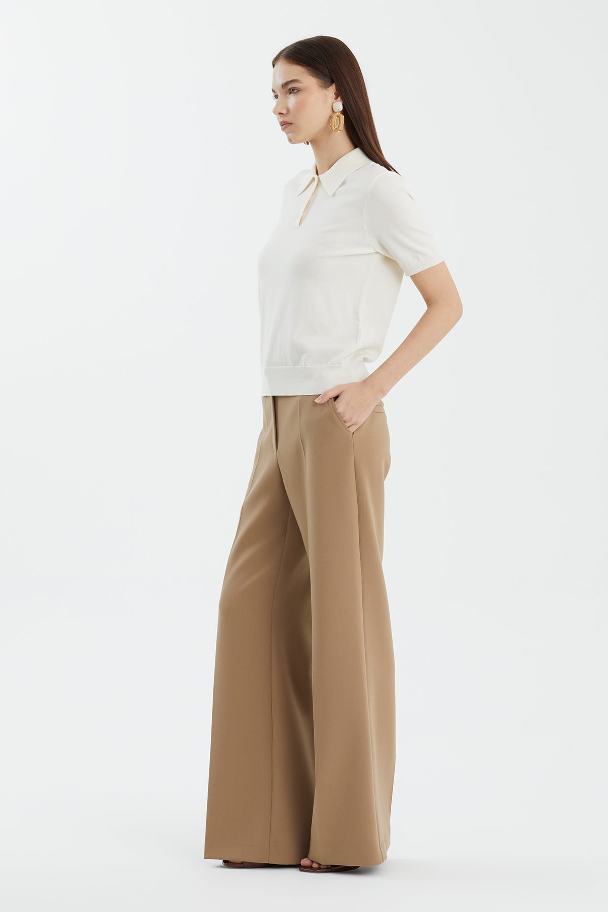 Polo Yaka %100 Yün Beyaz Triko