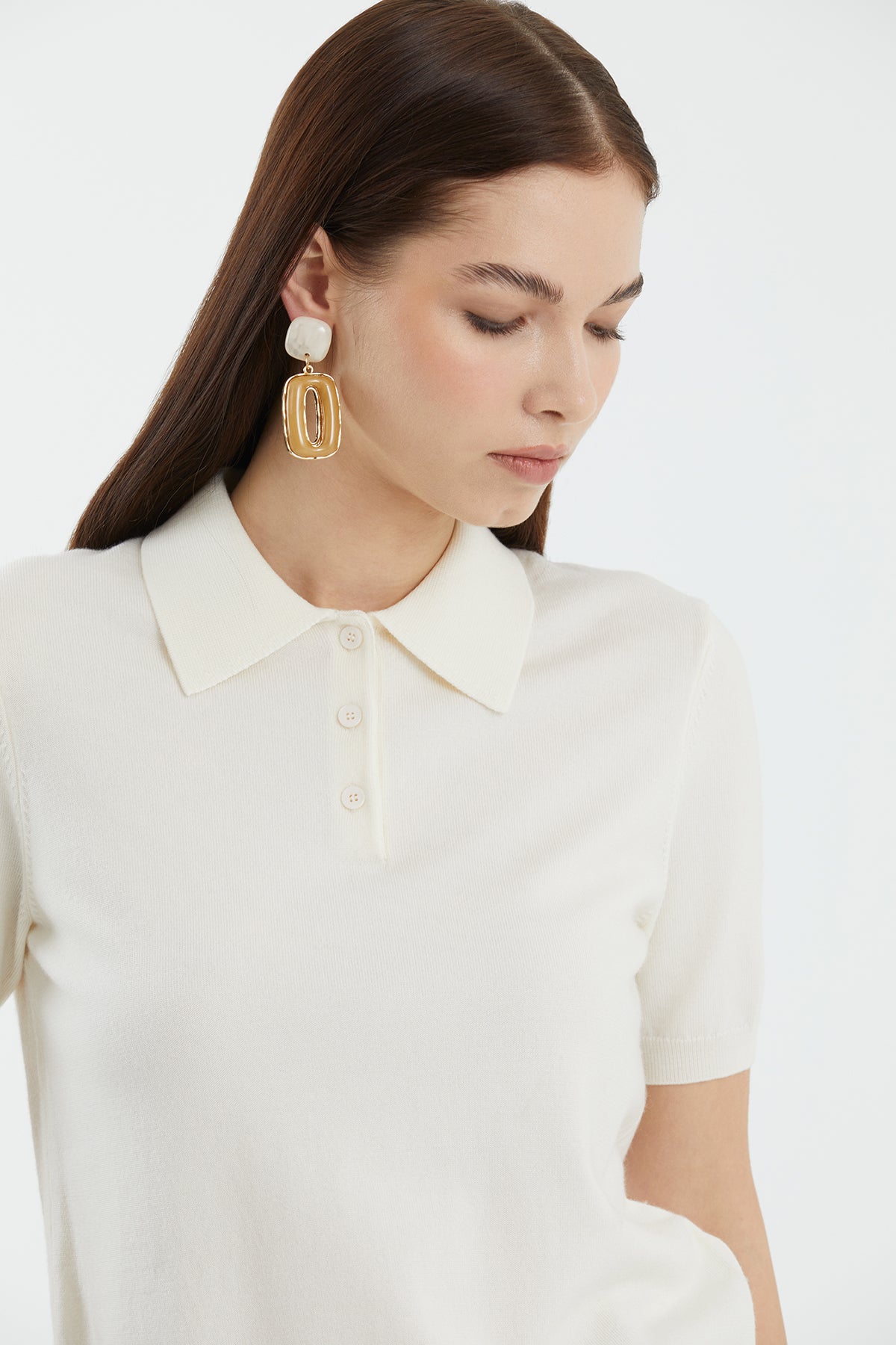 Polo Yaka %100 Yün Beyaz Triko