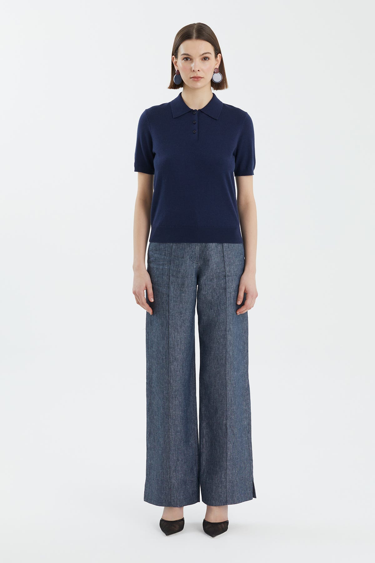 Polo Yaka %100 Yün Lacivert Triko