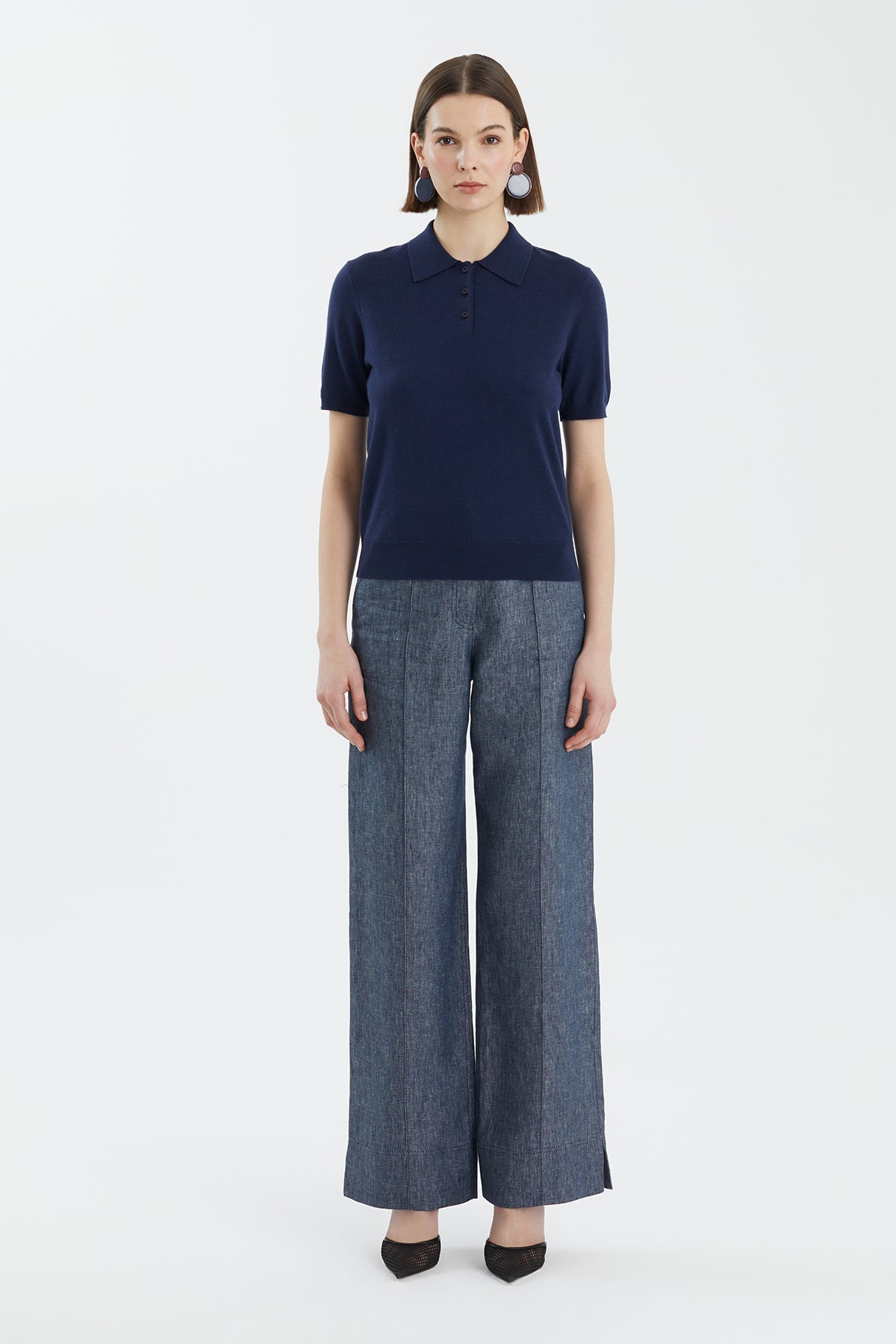 Polo Yaka %100 Yün Lacivert Triko