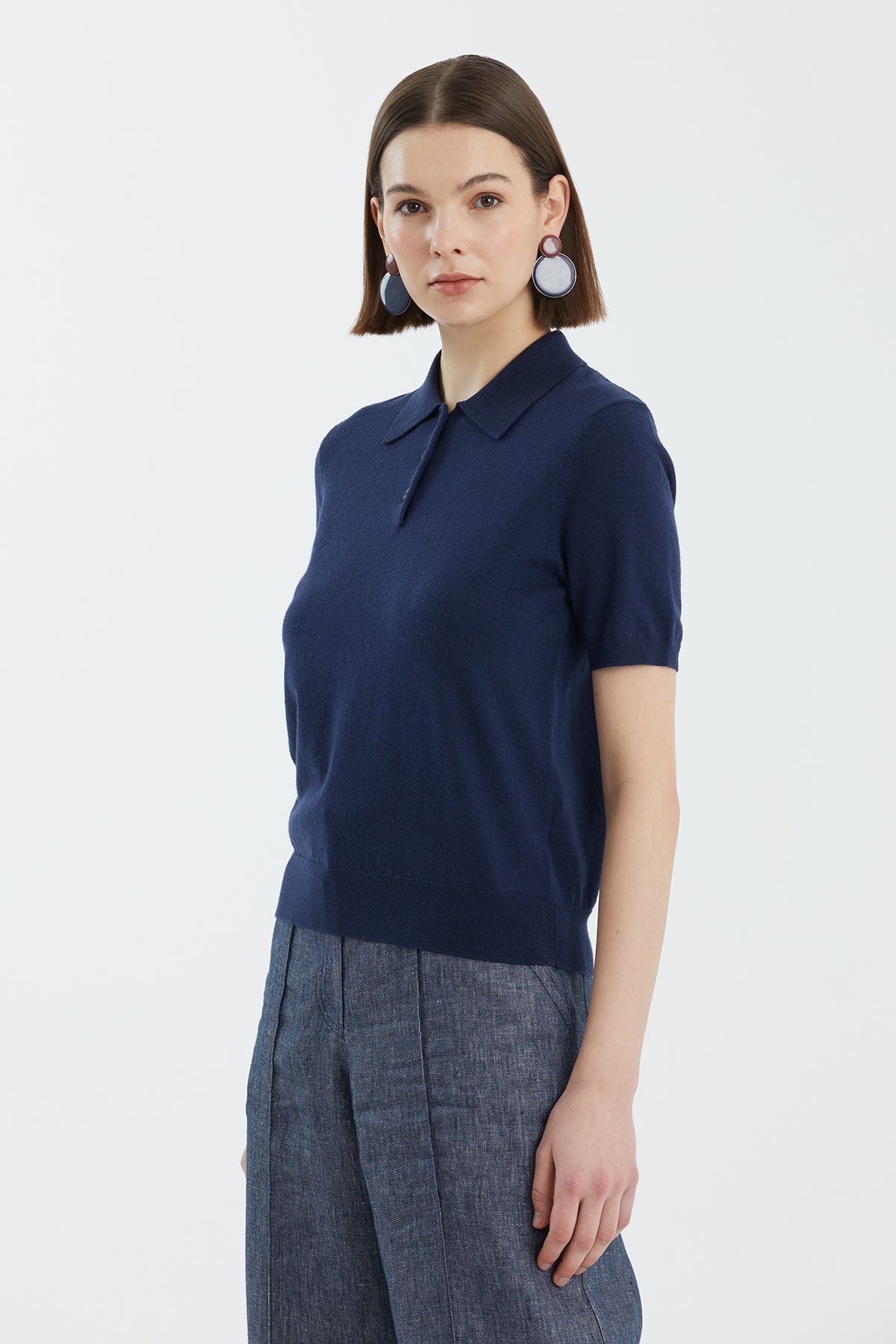 Polo Yaka %100 Yün Lacivert Triko