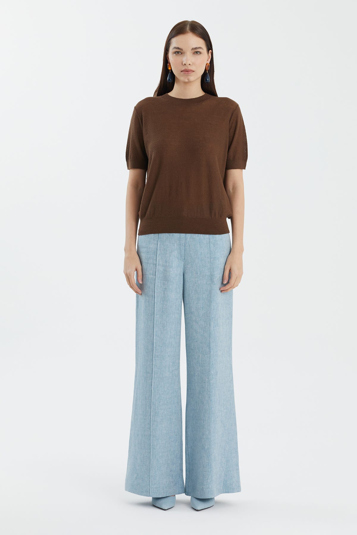 Yün Karışımlı Bisiklet Yaka Kahverengi Triko