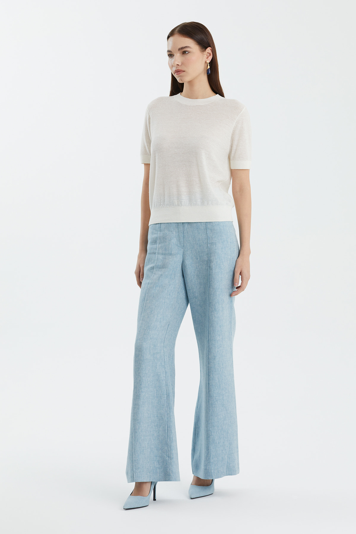 Yün Karışımlı Bisiklet Yaka Beyaz Triko