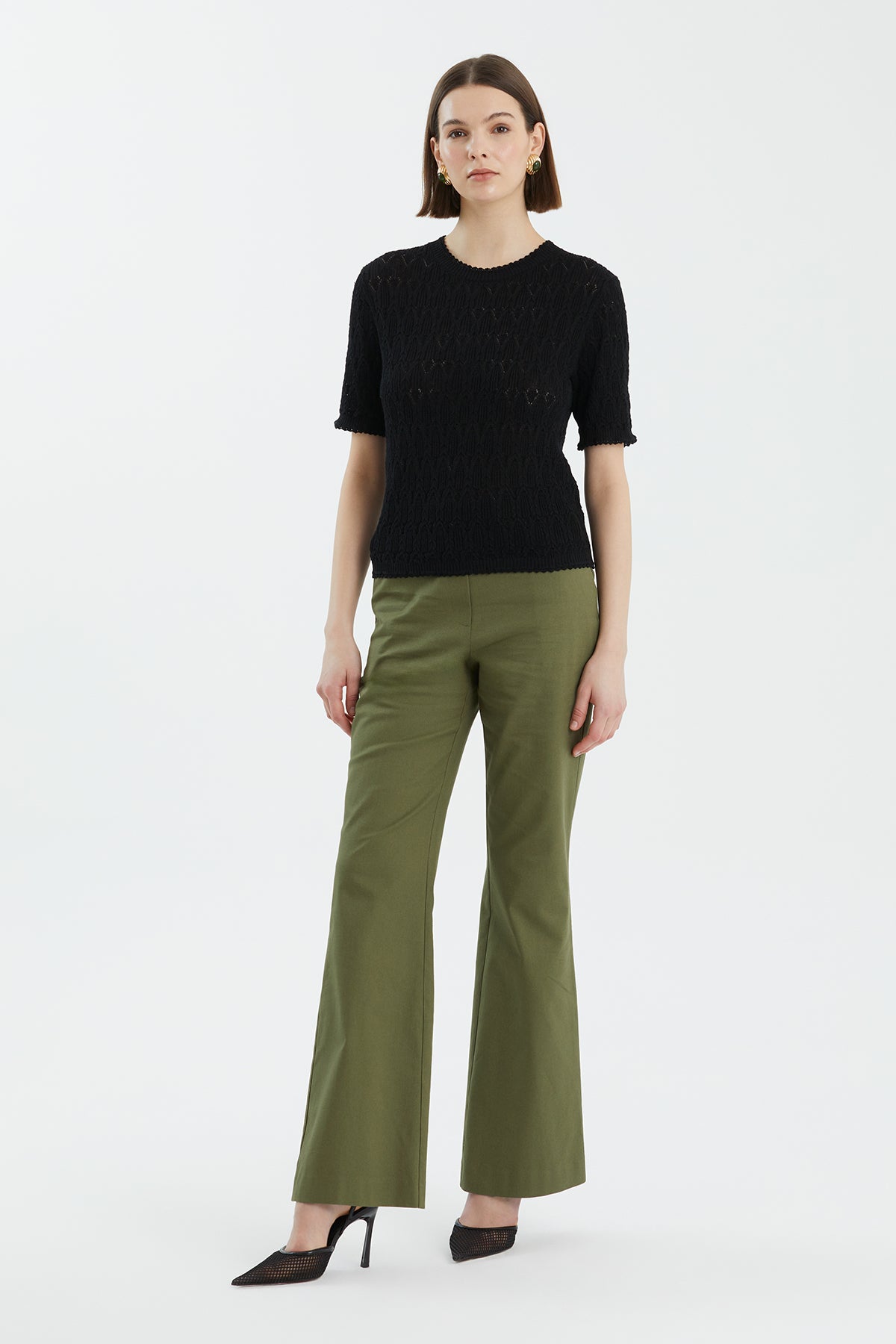 Yün Karışımlı Bisiklet Yaka Siyah Triko