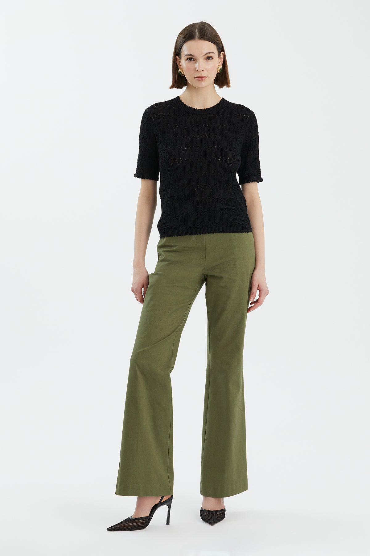 Yün Karışımlı Bisiklet Yaka Siyah Triko