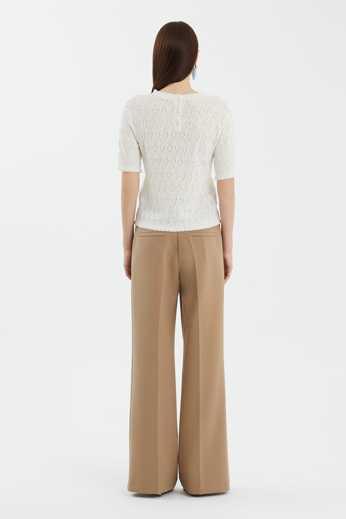 Yün Karışımlı Kısa Kollu Beyaz Triko