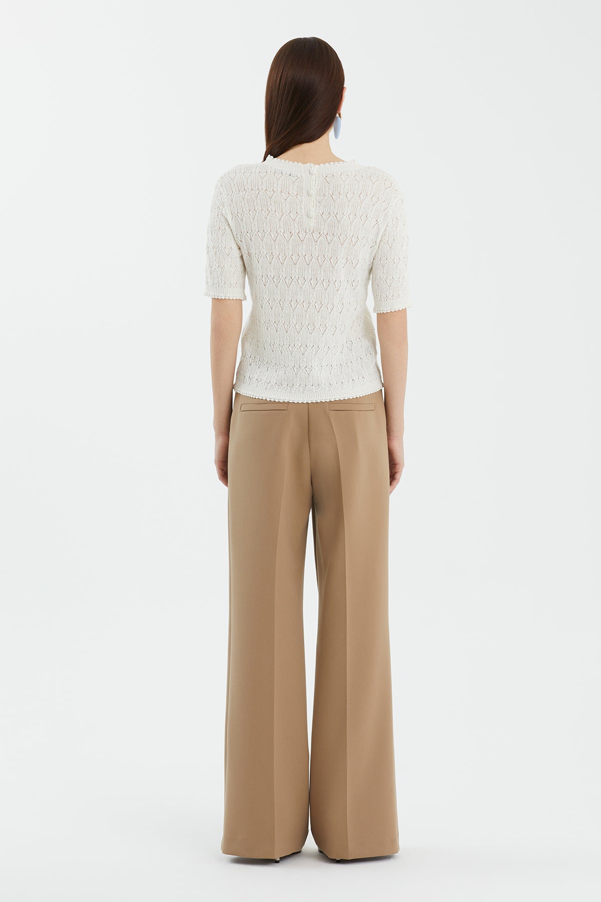 Yün Karışımlı Kısa Kollu Beyaz Triko