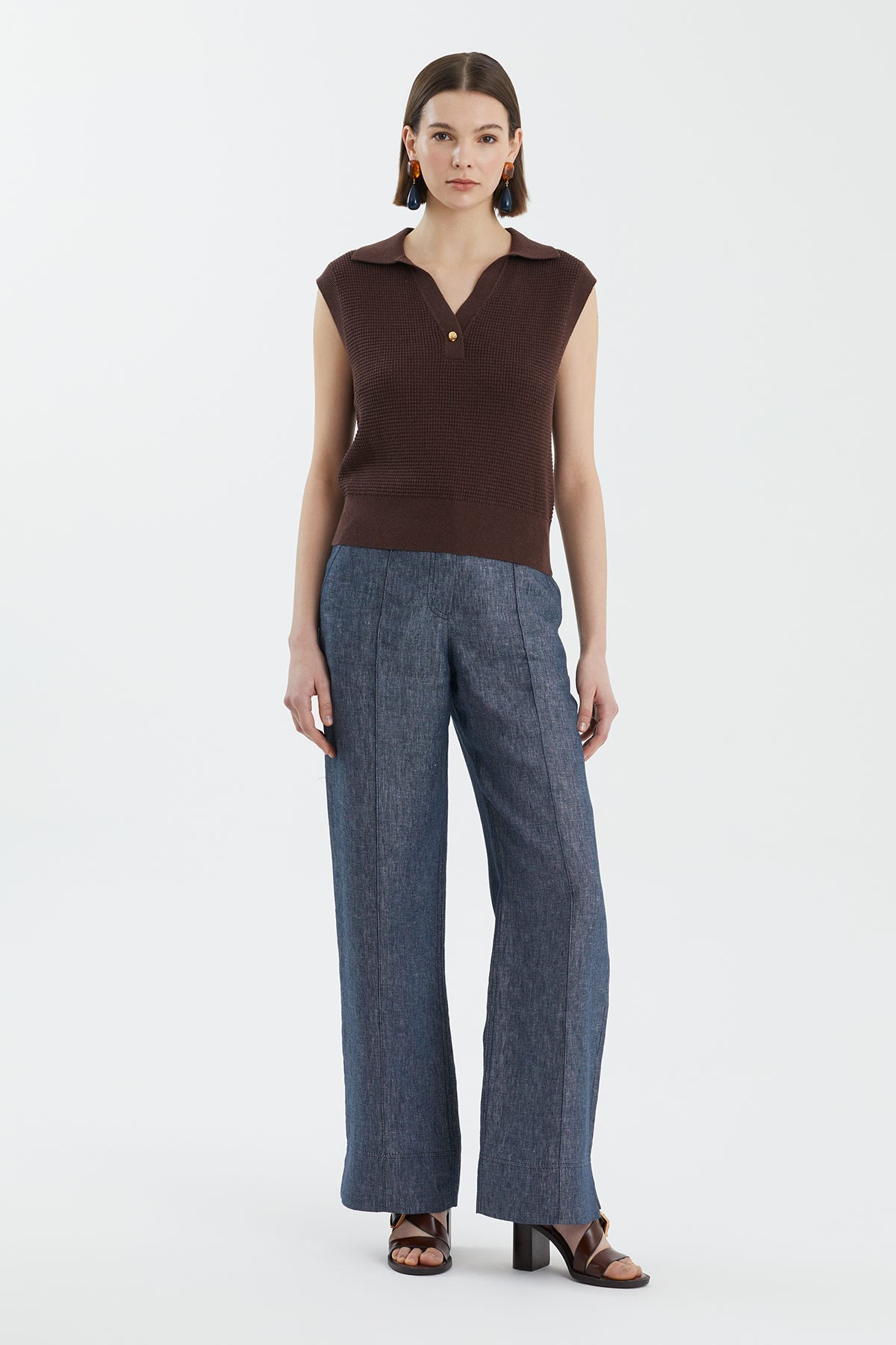 Klasik Polo Yaka Kolsuz Kahverengi Triko