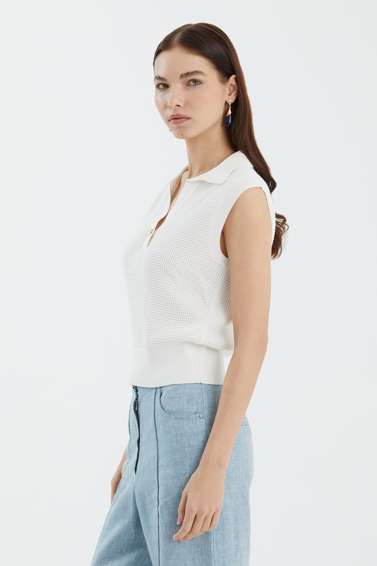 Klasik Polo Yaka Beyaz Triko