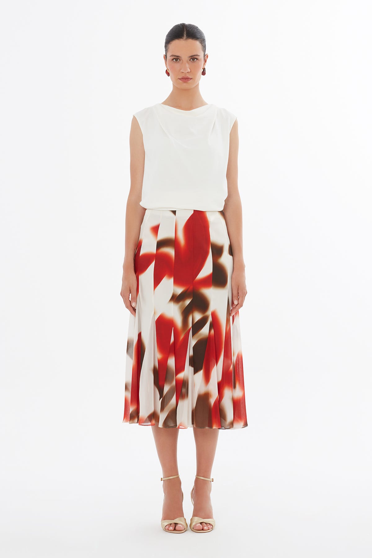 Volanlı Karışık Desenli Midi Etek