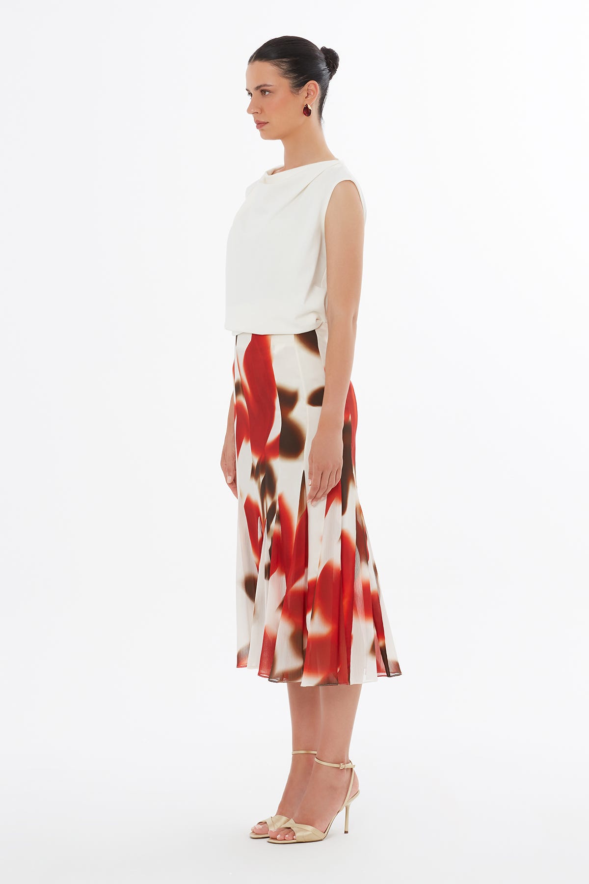 Volanlı Karışık Desenli Midi Etek