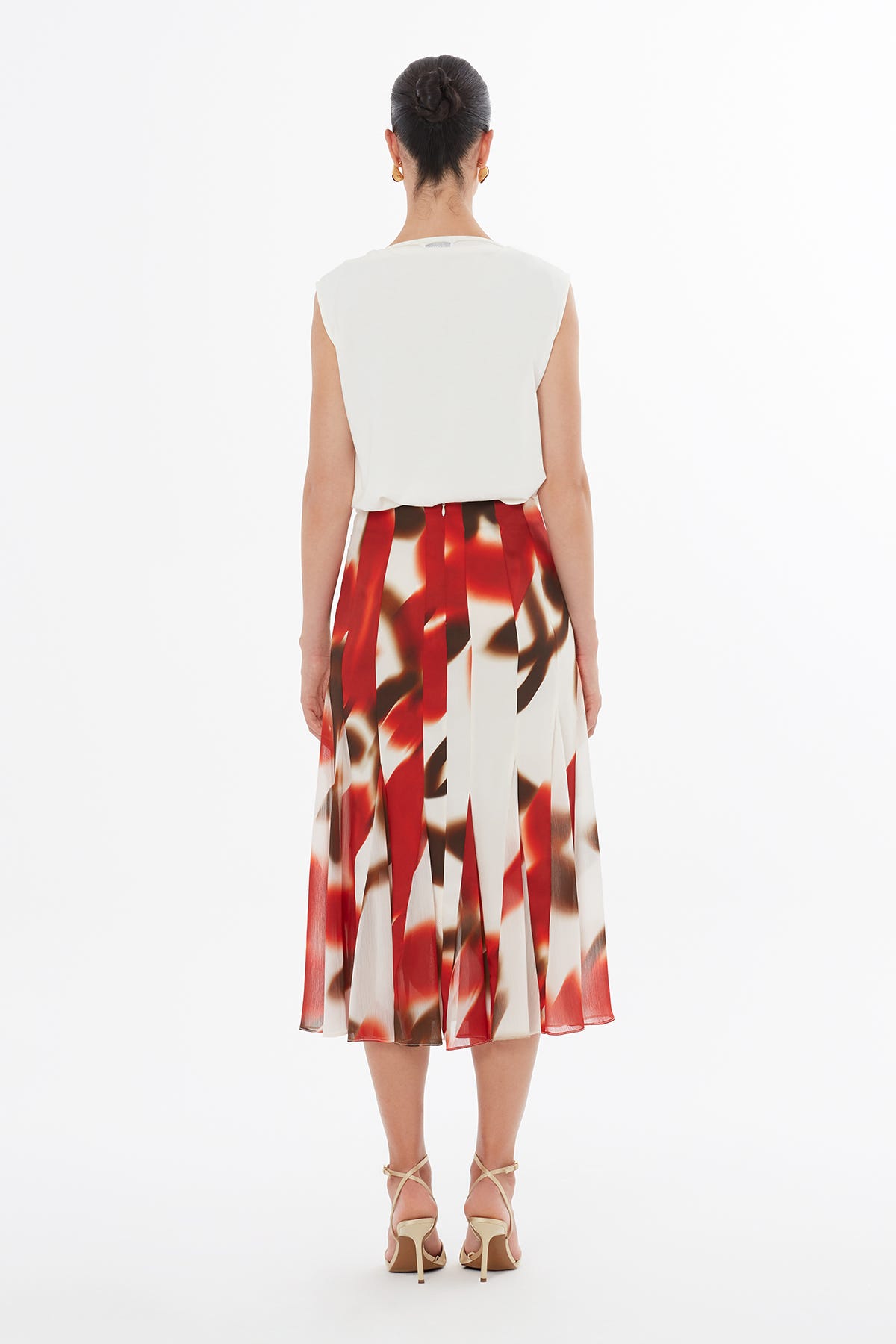 Volanlı Karışık Desenli Midi Etek