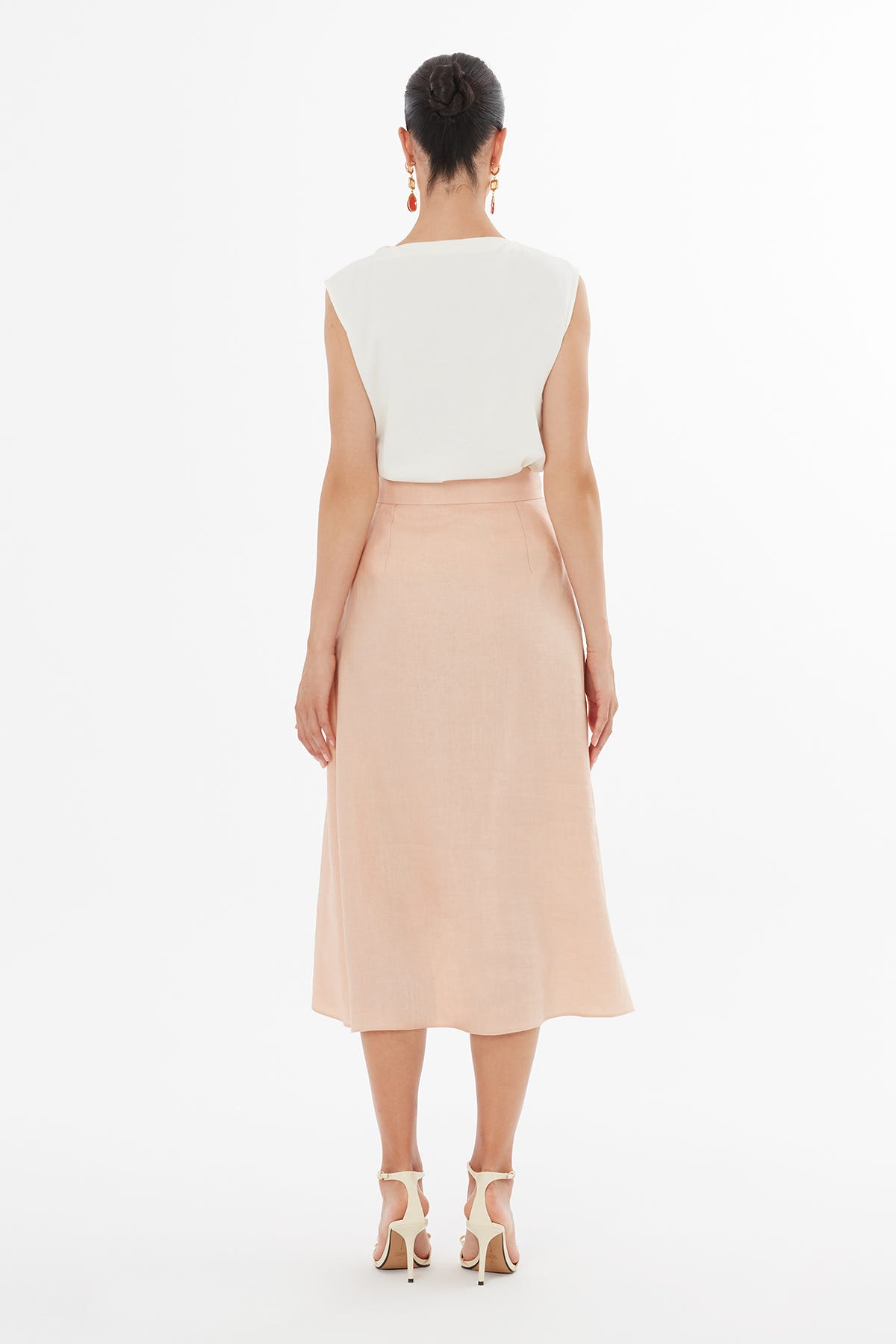 Düğme Kapamalı Godeli Pembe Etek