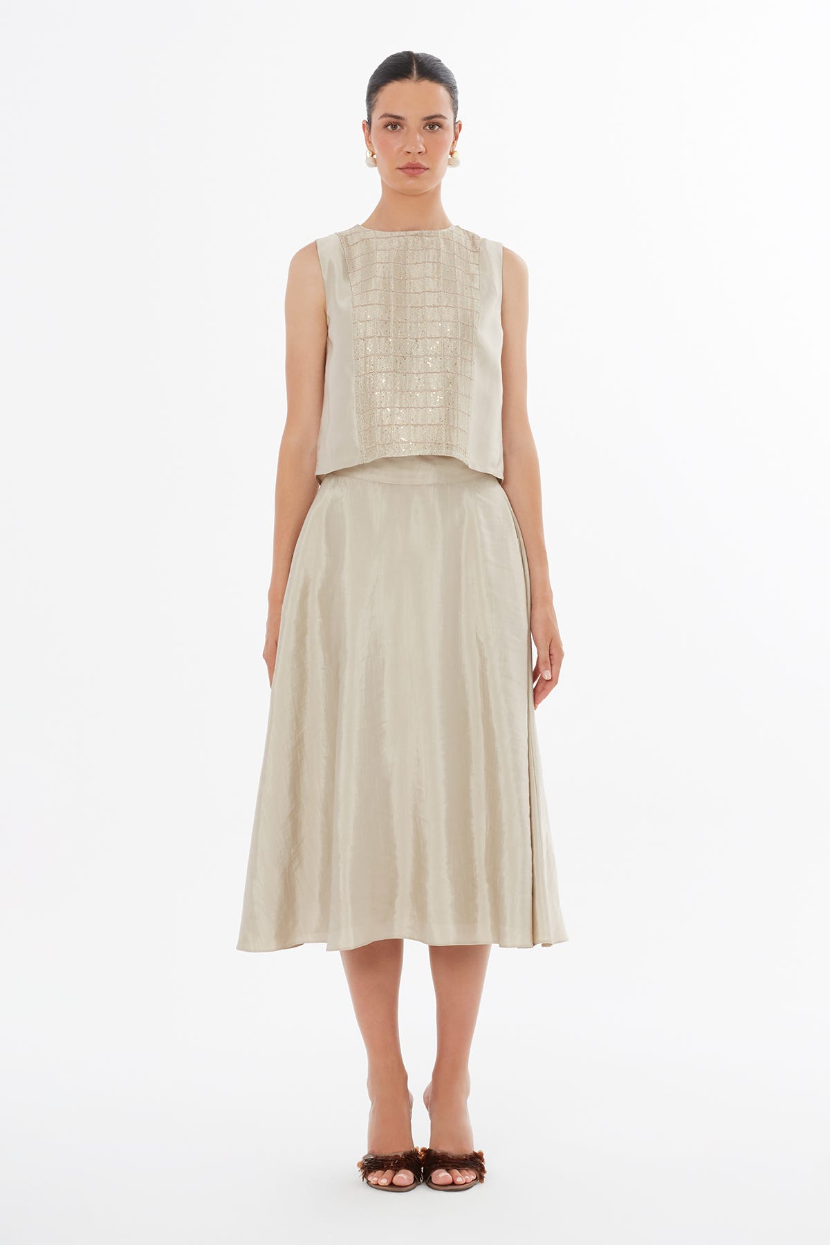 Fermuar Kapamalı Midi Bej Etek