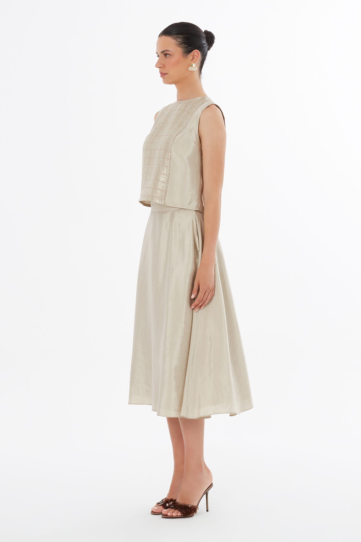 Fermuar Kapamalı Midi Bej Etek