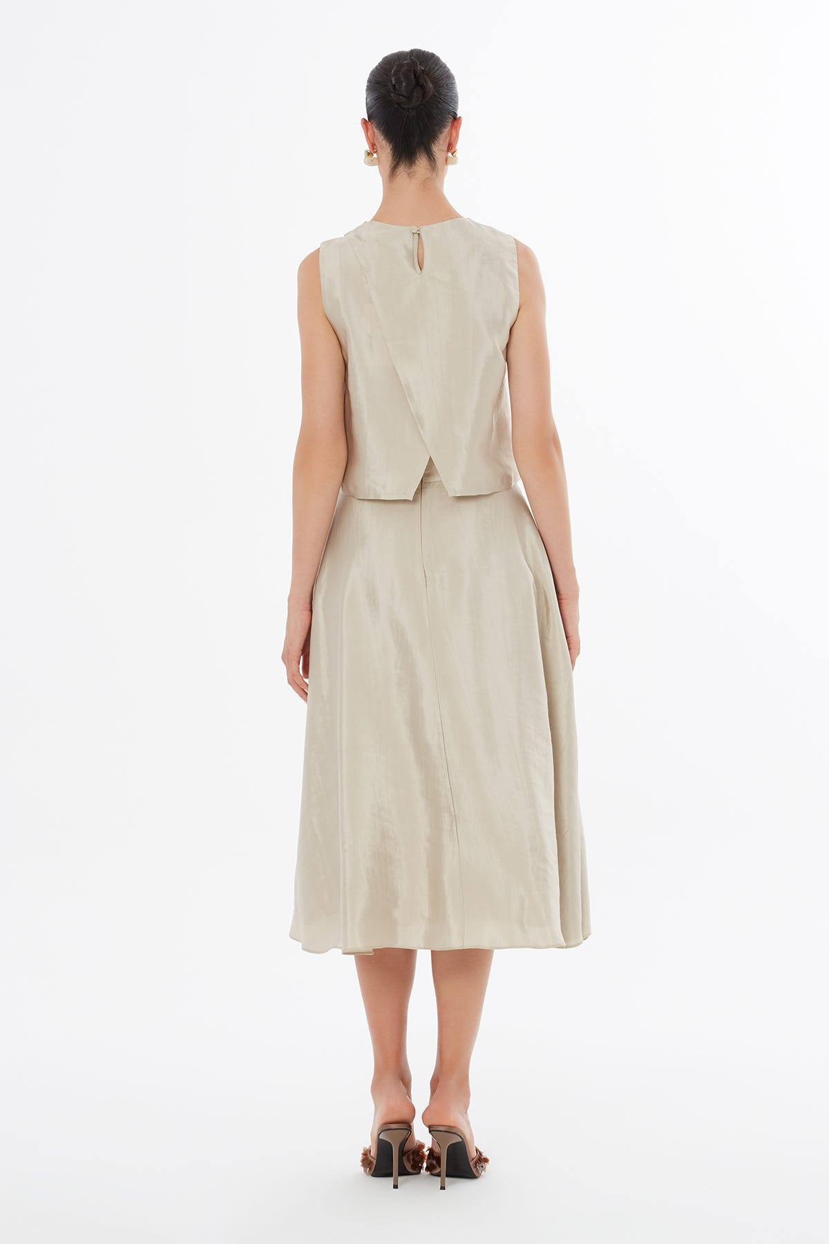 Fermuar Kapamalı Midi Bej Etek